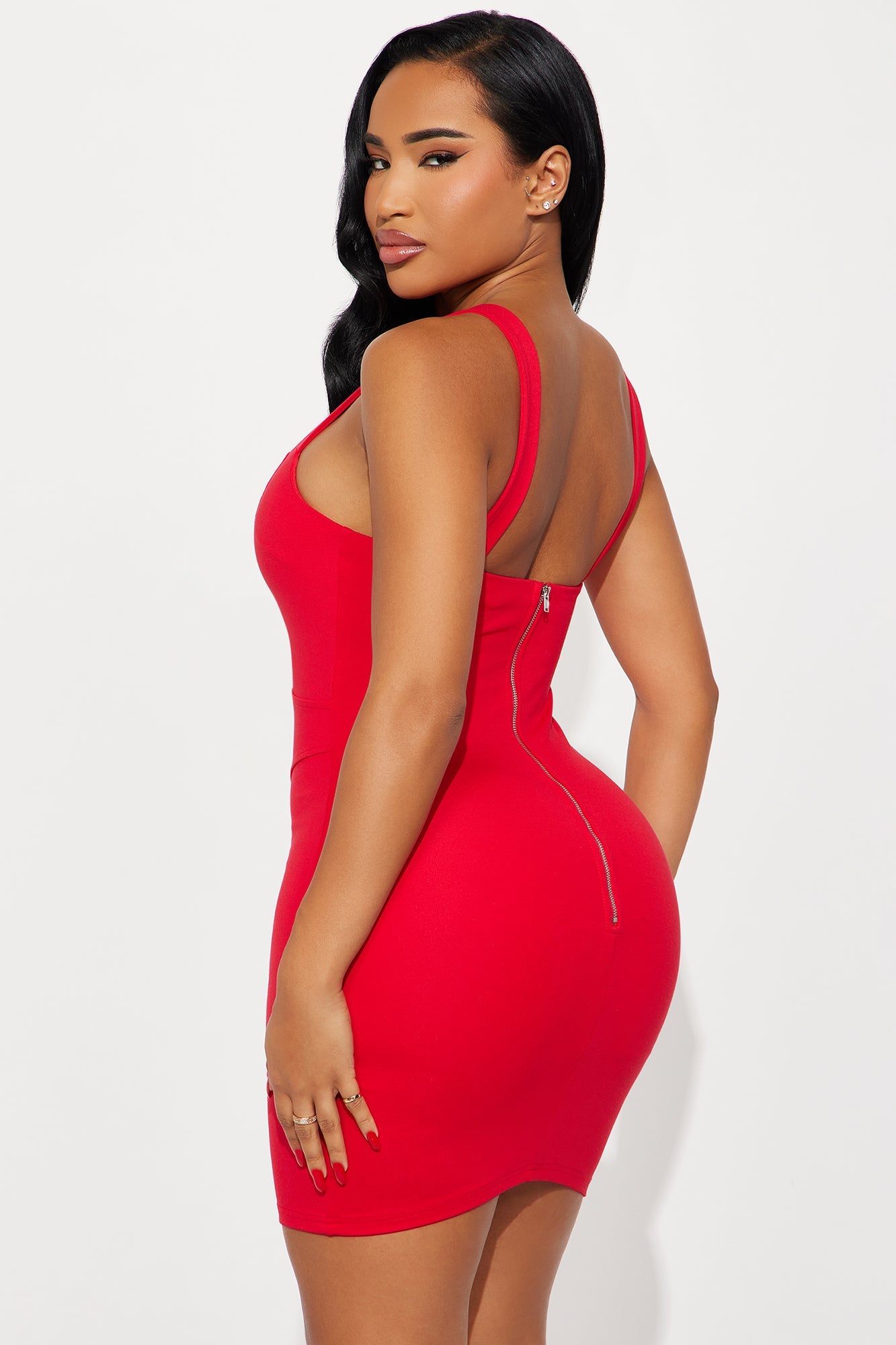 Kiana Hook & Eye Mini Dress - Red