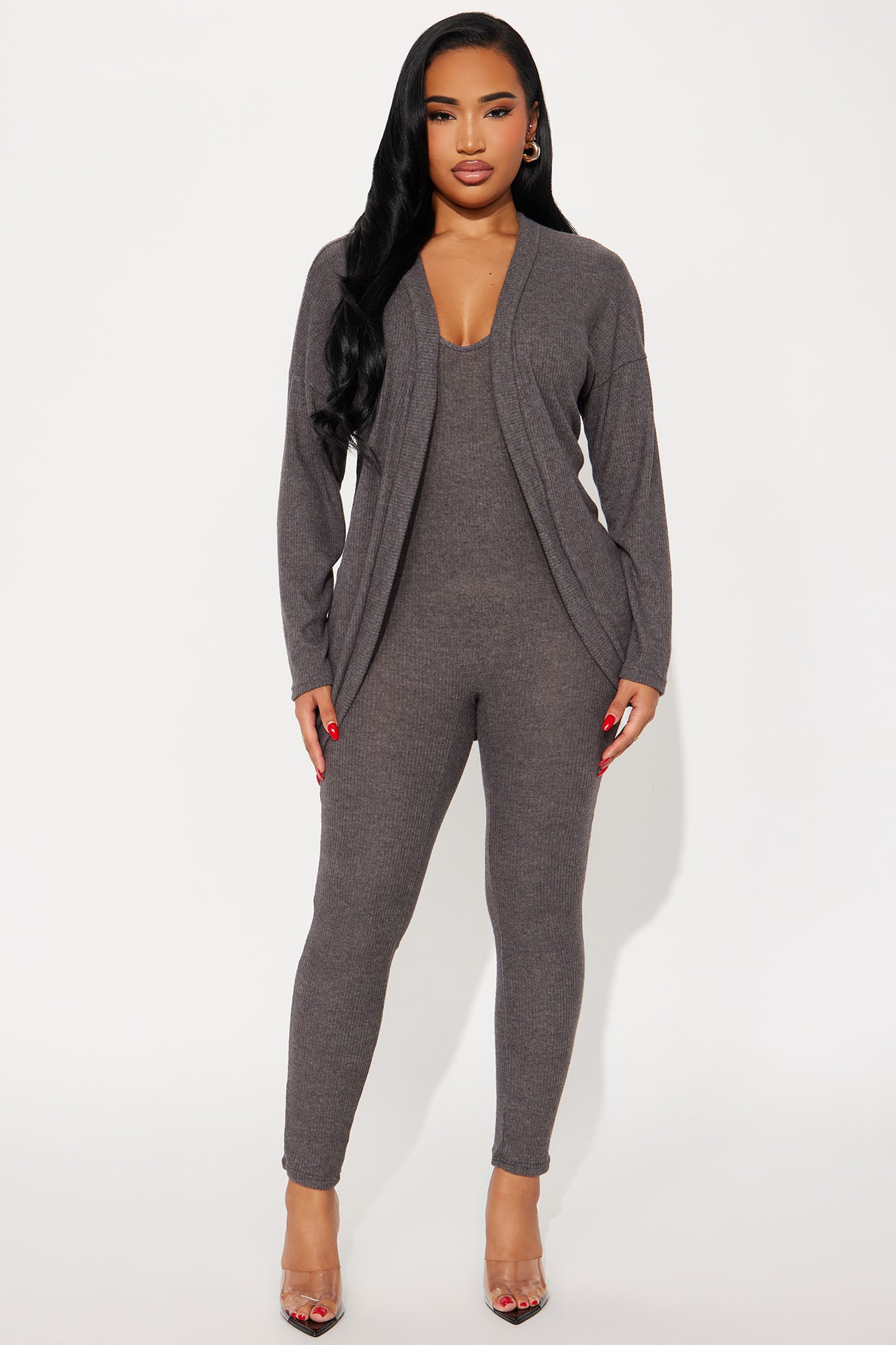 Shana Ribbed 2 Piece Jumpsuit - Charcoal