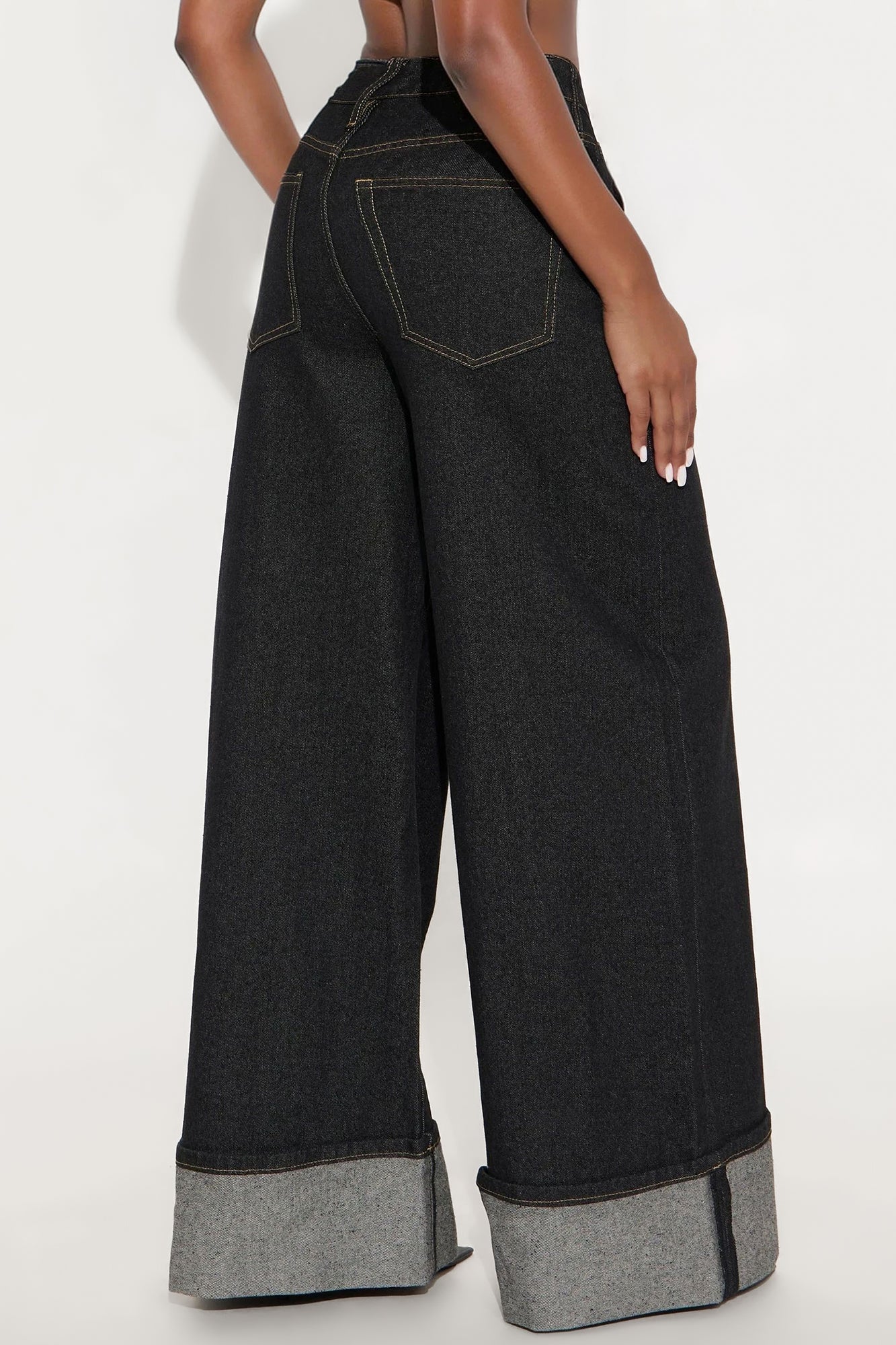 Sooner Or Later Cuffed Wide Leg Jeans - Dark Denim