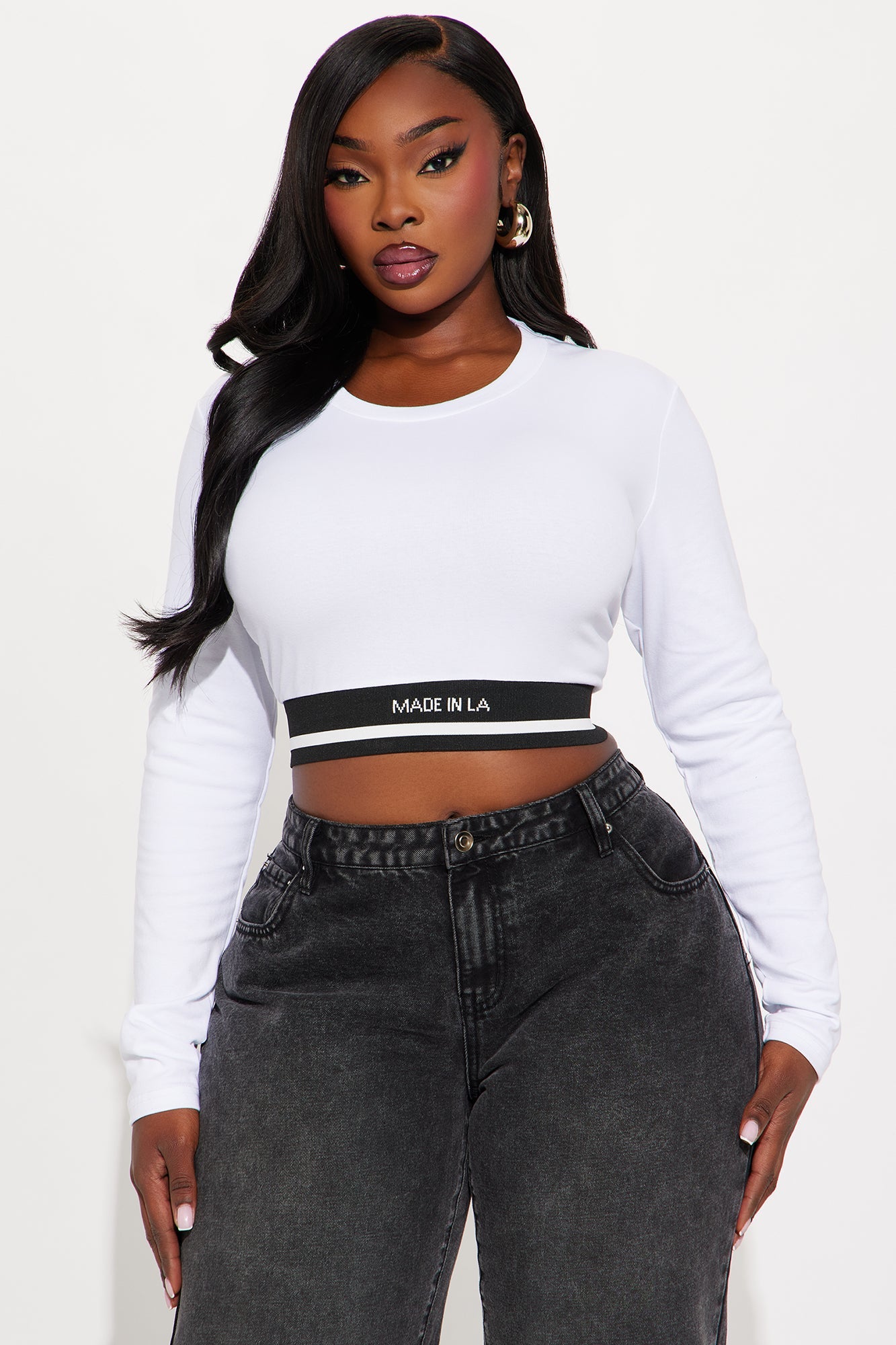Made In LA Long Sleeve Baby Tee - White/combo