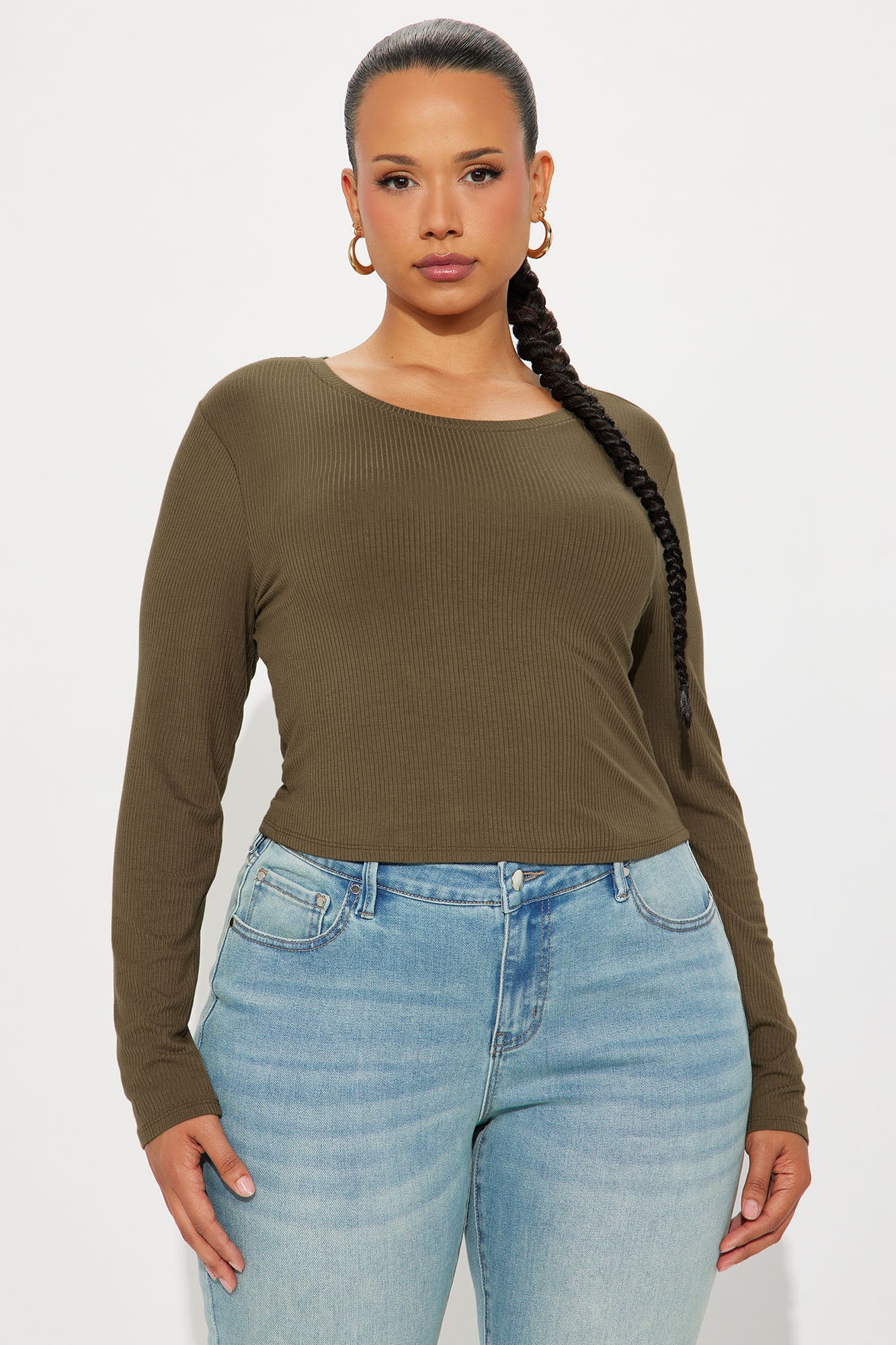 Jaclyn Cropped Long Sleeve Top - Olive