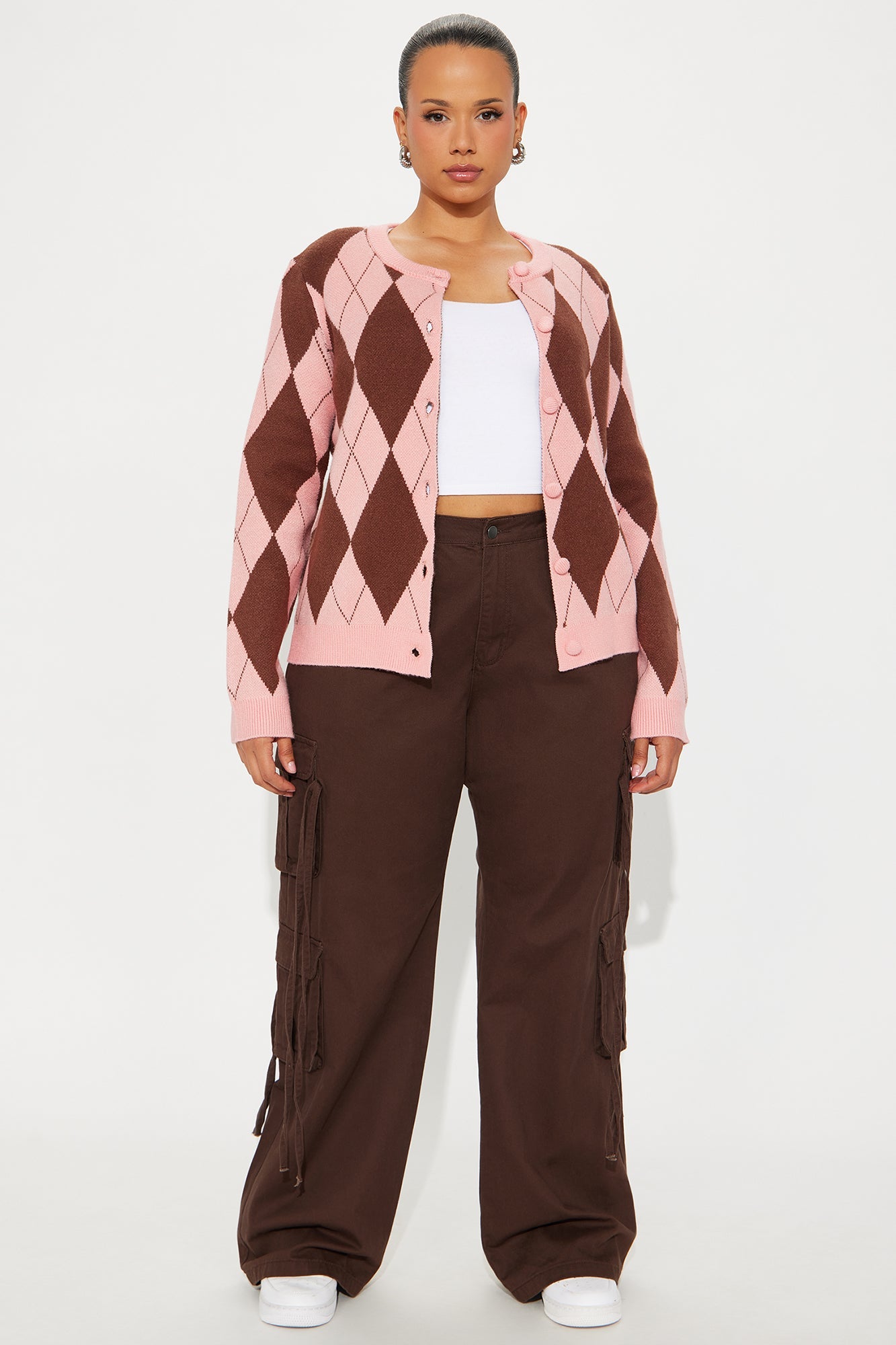Argyle All Day Cardigan - Pink/combo