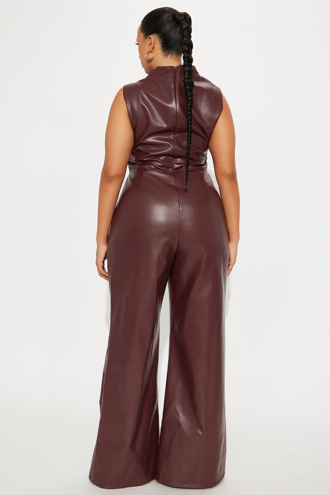 Isadora Faux Leather Wide Leg Jumpsuit - Burgundy