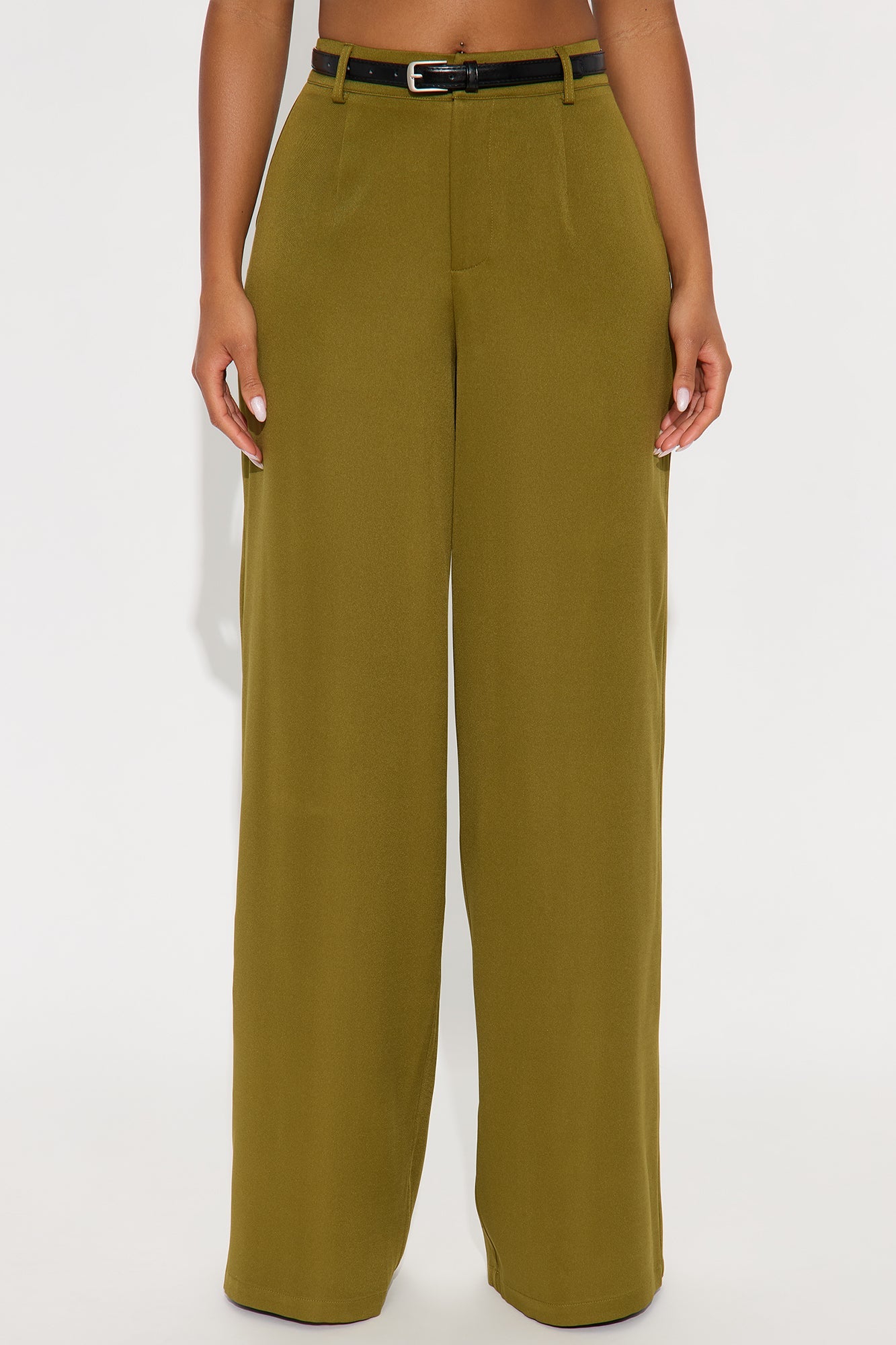 Sloane High Rise Belted Trouser Pant - Olive