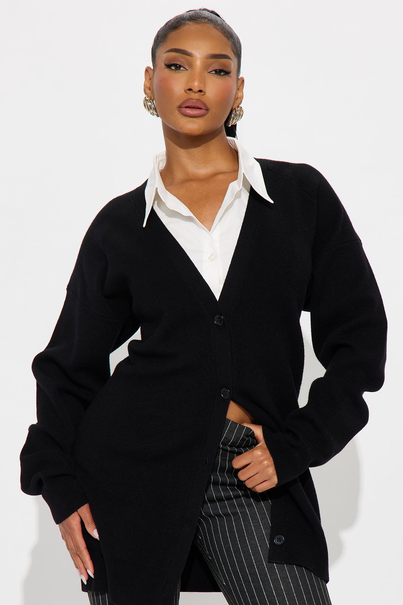 Work It Out 2 Piece Sweater Set - Black/White