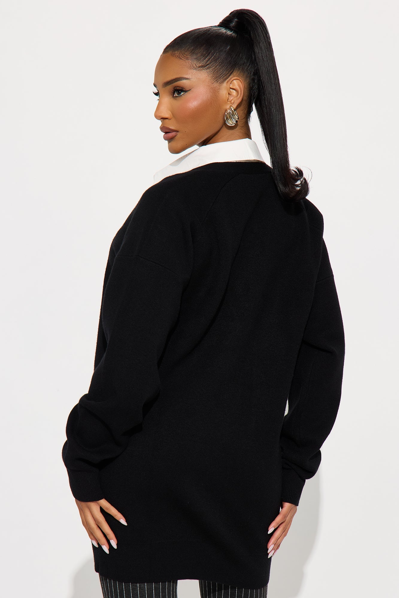 Work It Out 2 Piece Sweater Set - Black/White