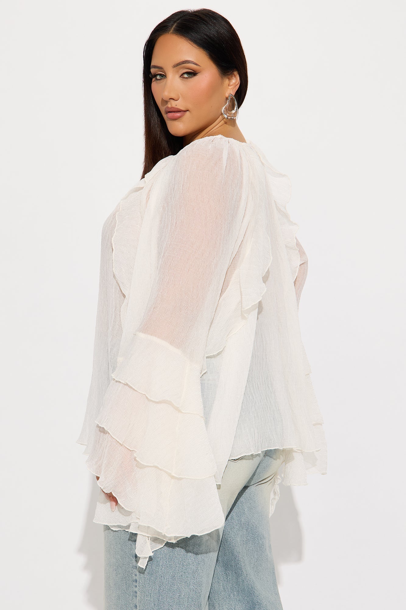 When In Greece Ruffle Airflow Blouse - Cream