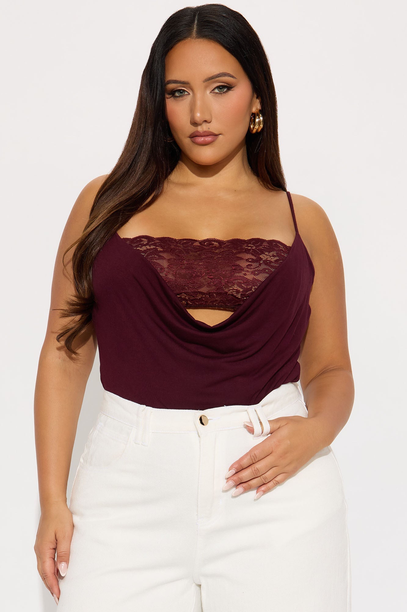 Flirty Feels Lace Detail Bodysuit - Burgundy