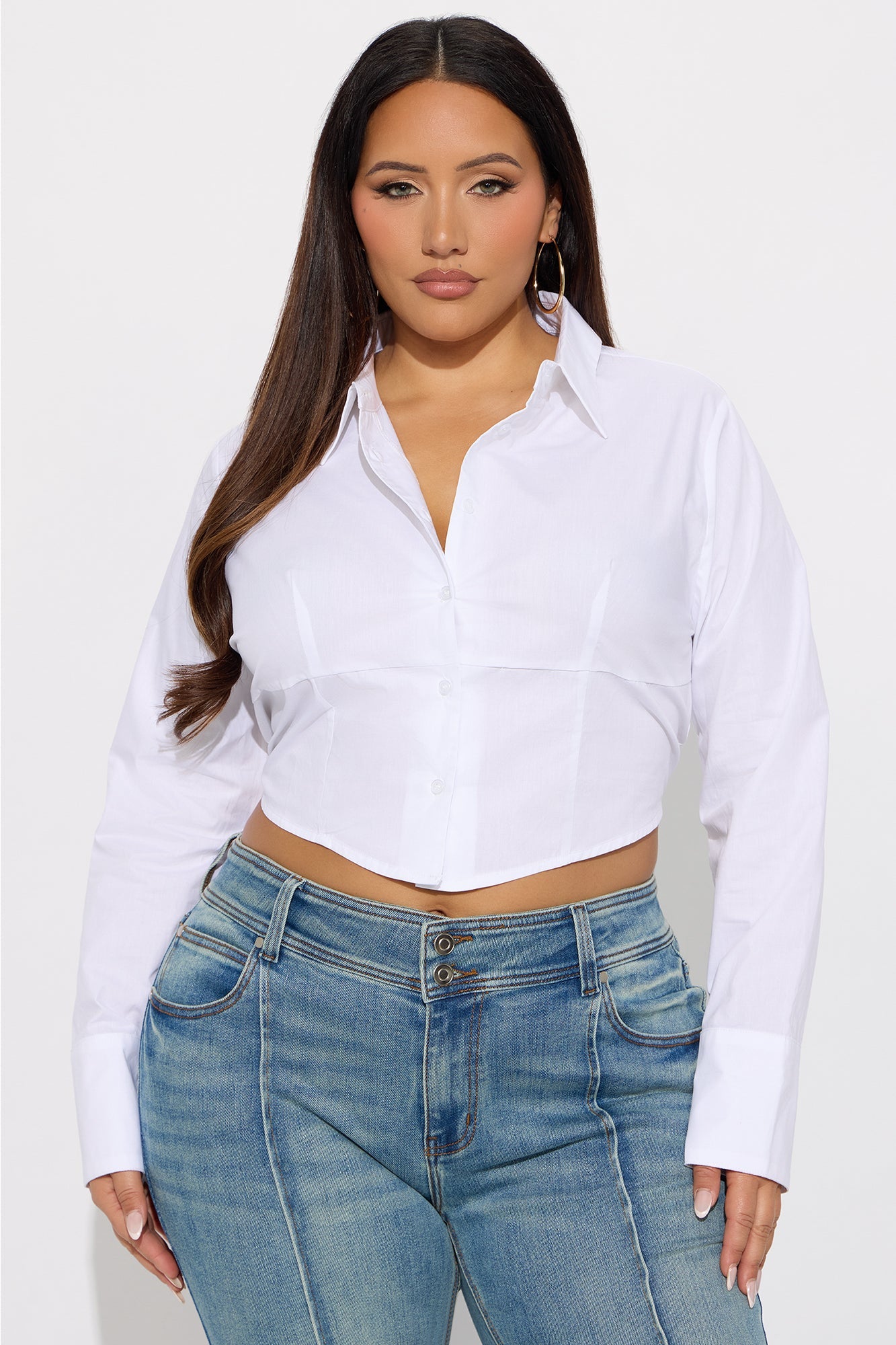 Not Enough Time Cropped Poplin Shirt - White