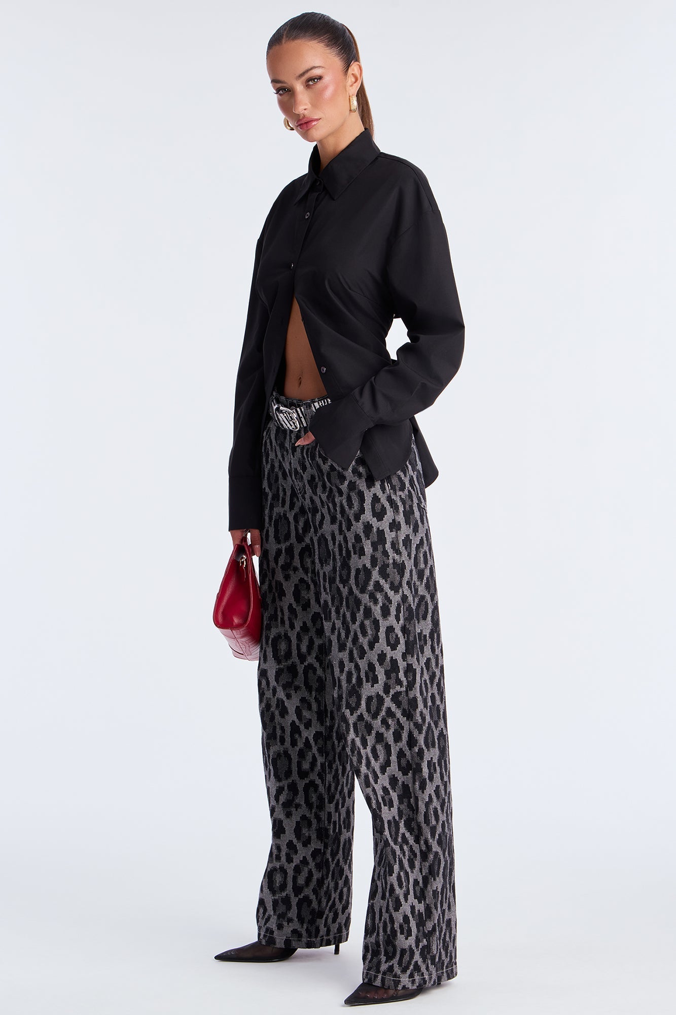 Corporate Baddie Tie Back Poplin Shirt - Black