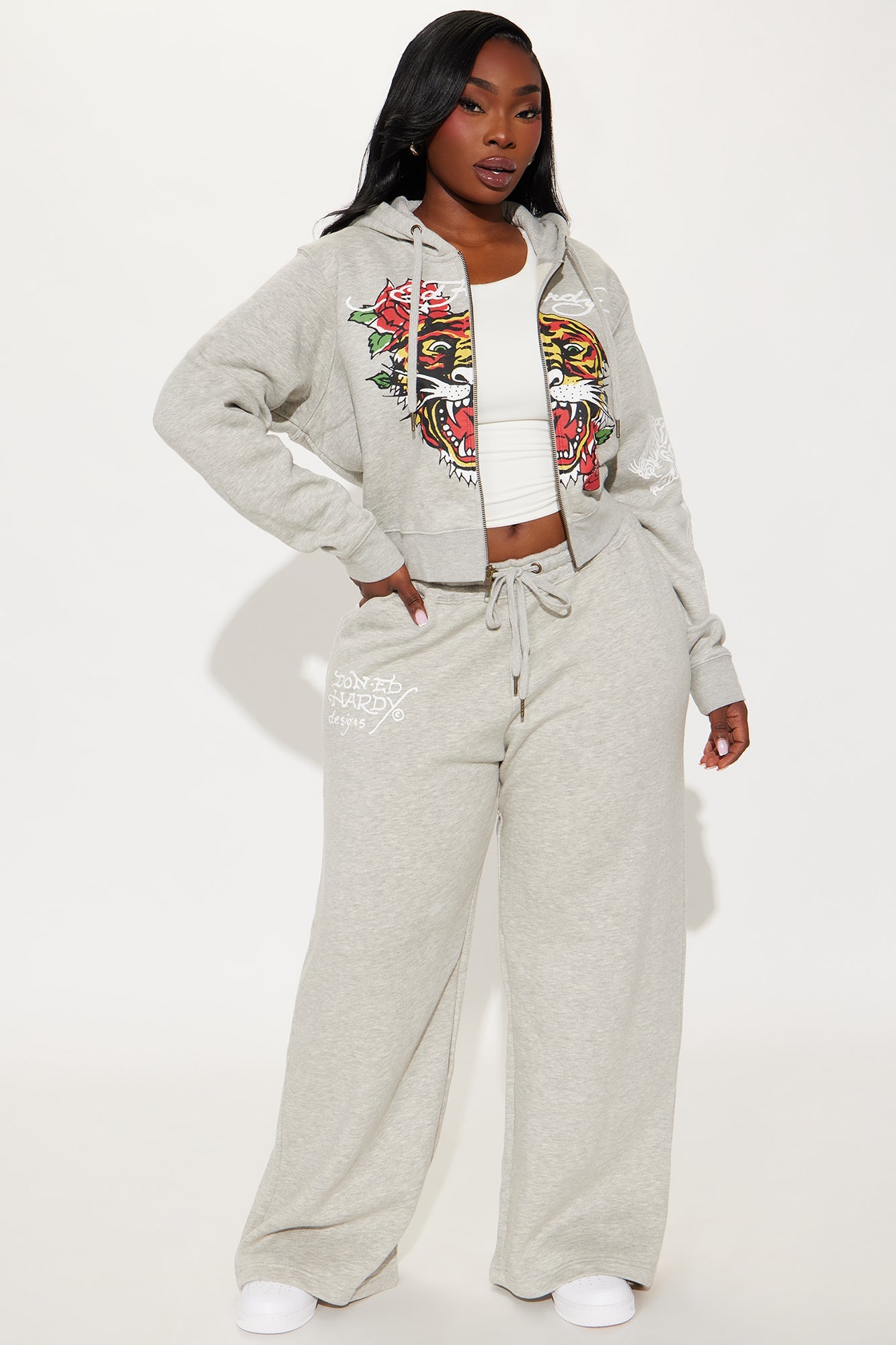 Ed Hardy Tiger Pant Set - Heather Grey