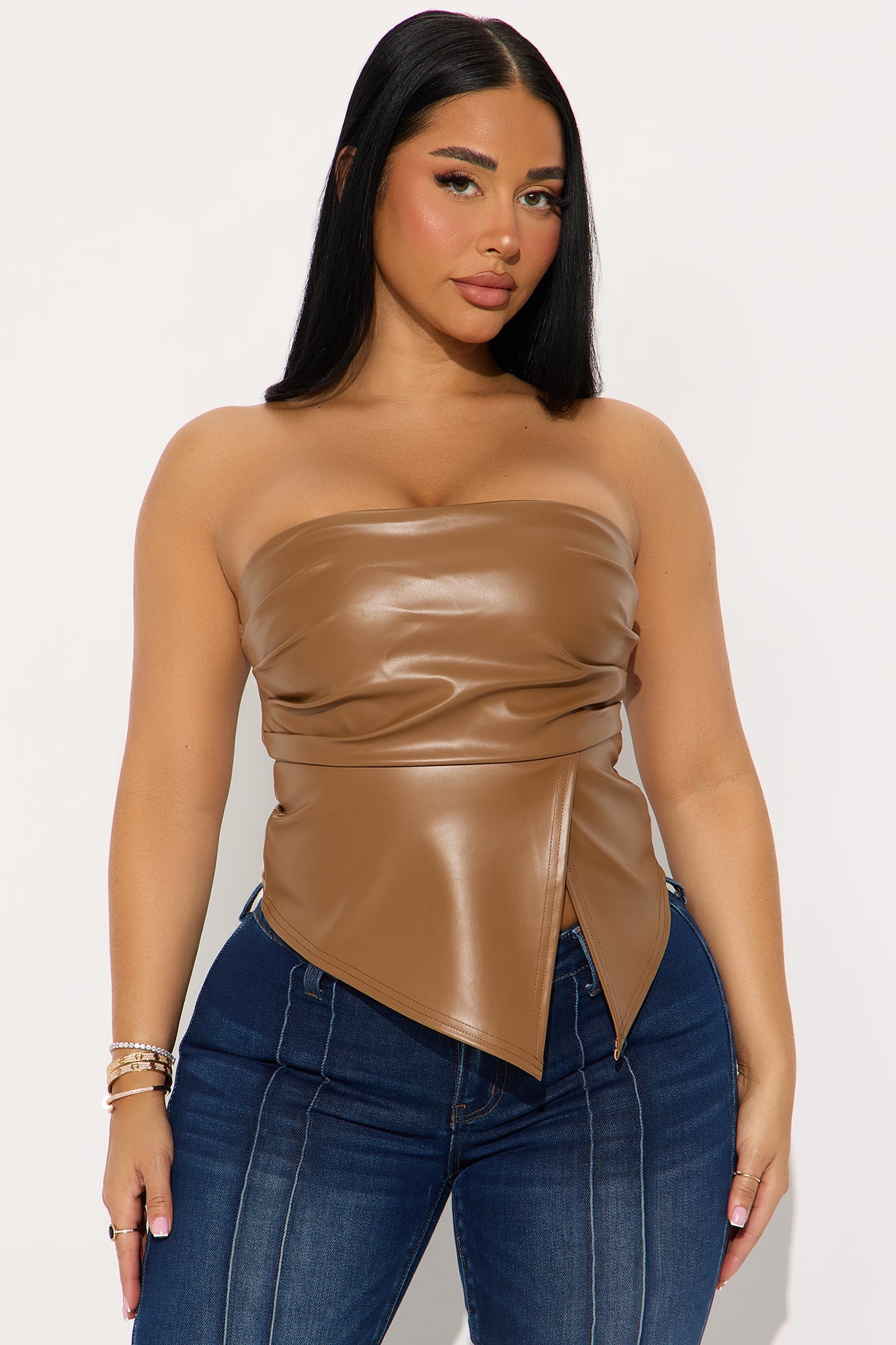 Imelda Faux Leather Tube Top - Mocha