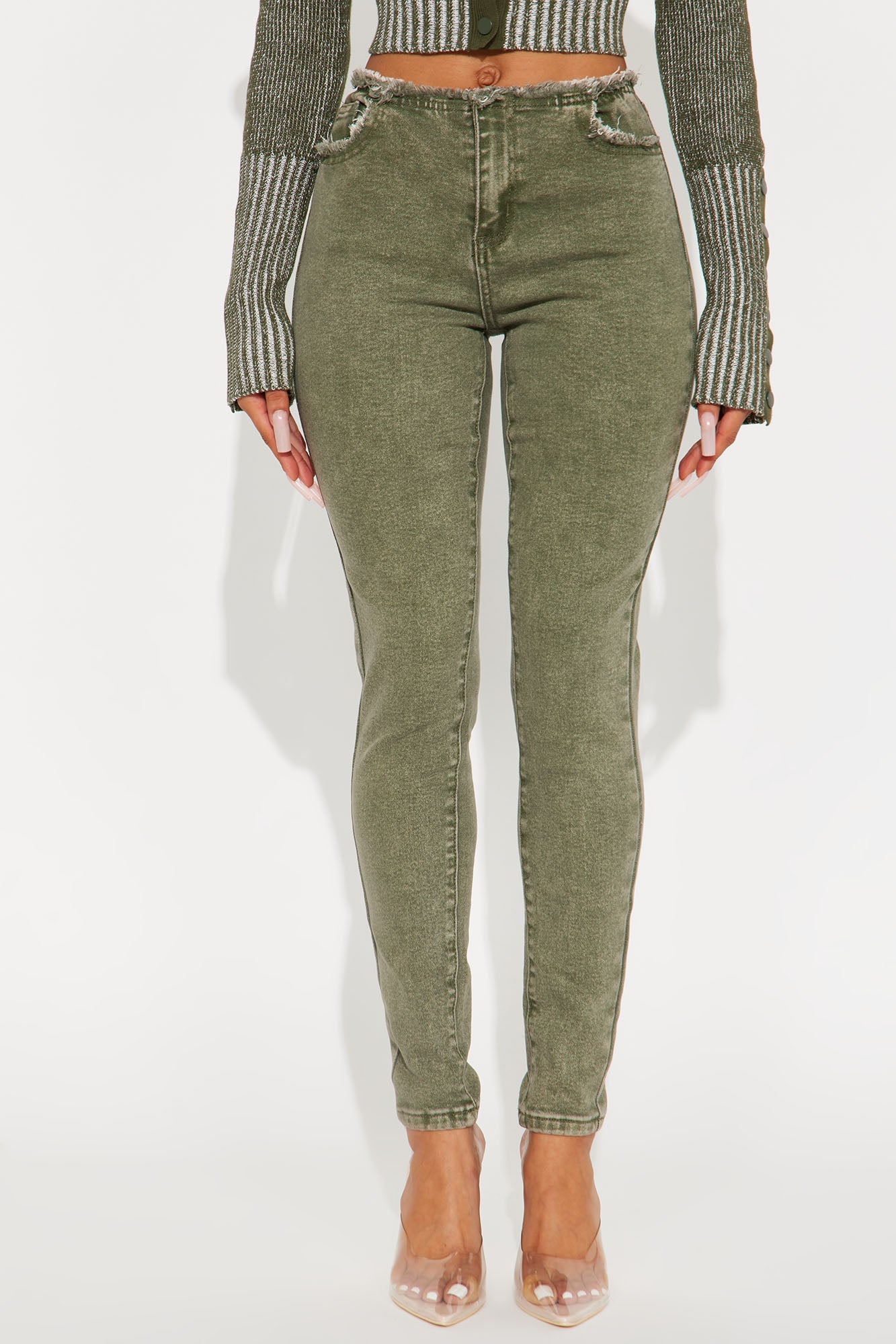 Highly Motivated Low Rise Skinny Jeans - Olive