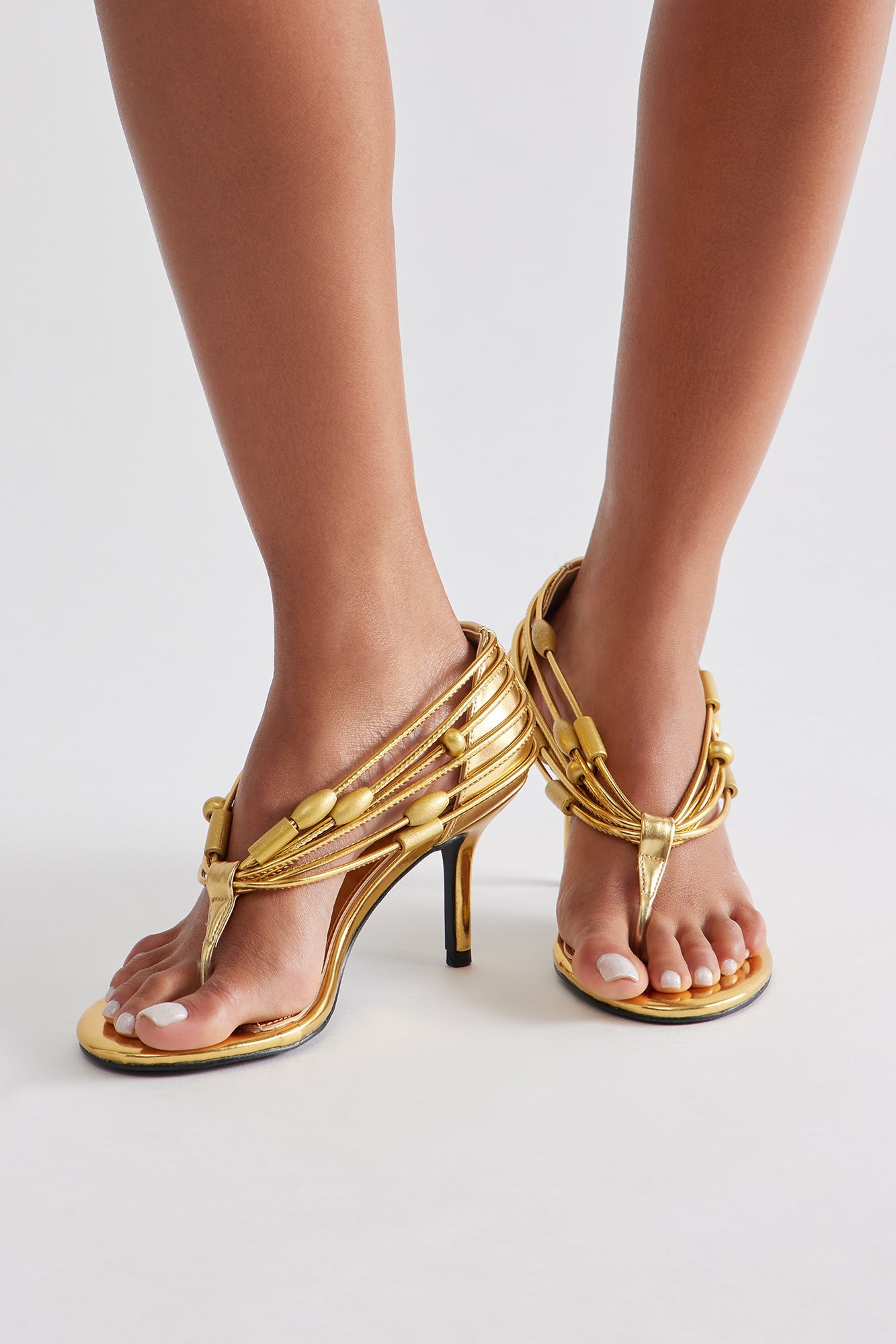 Philo Beaded Thong Heels - Gold