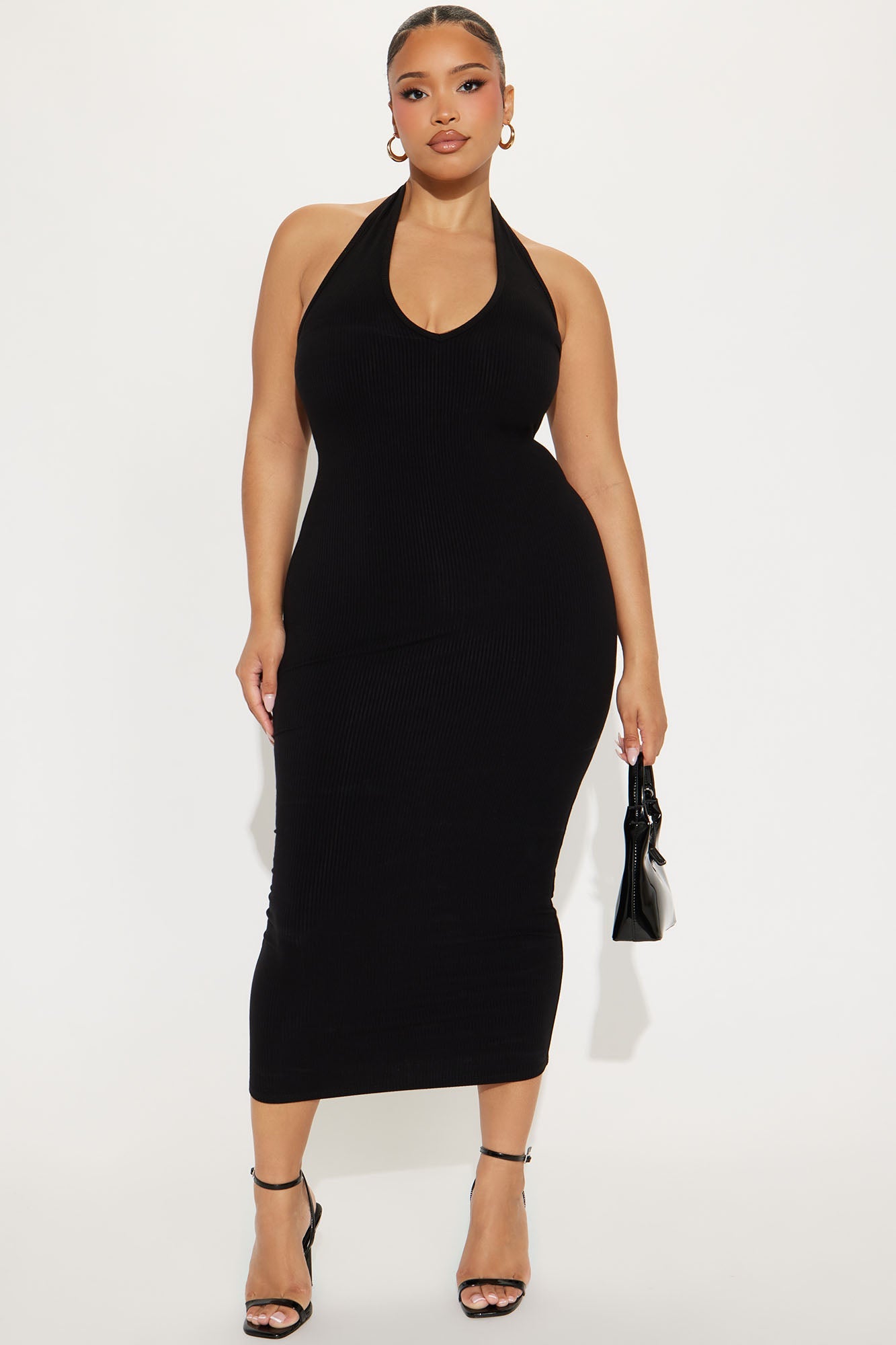 Celeste Snatched Halter Midi Dress - Black