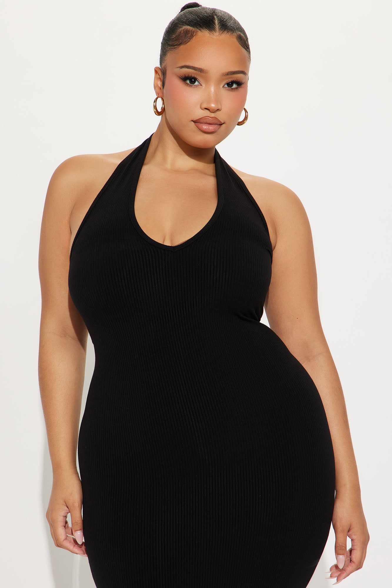 Celeste Snatched Halter Midi Dress - Black