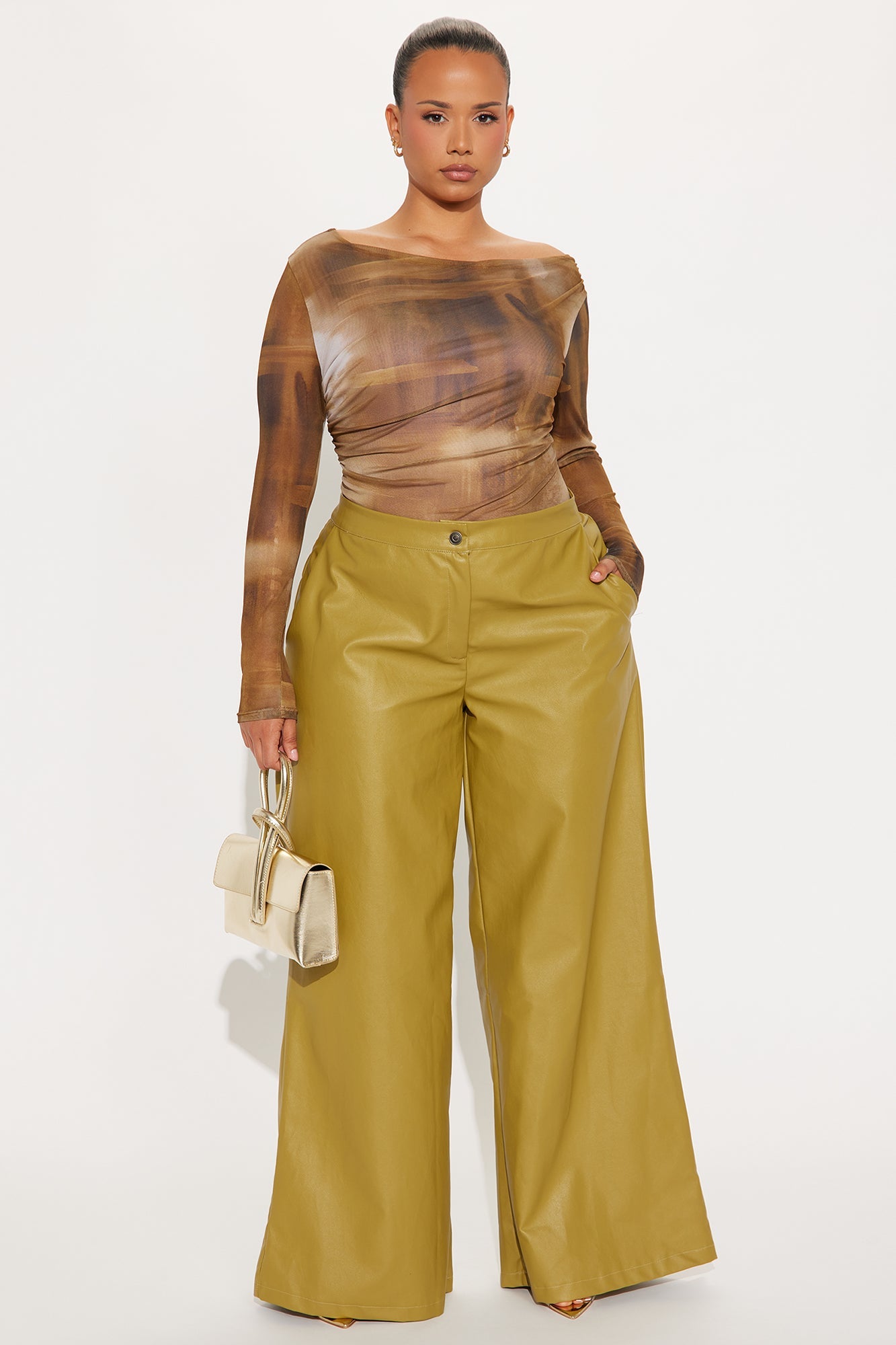 Best Of Me Faux Leather Wide Leg Pant 33″ - Chartreuse