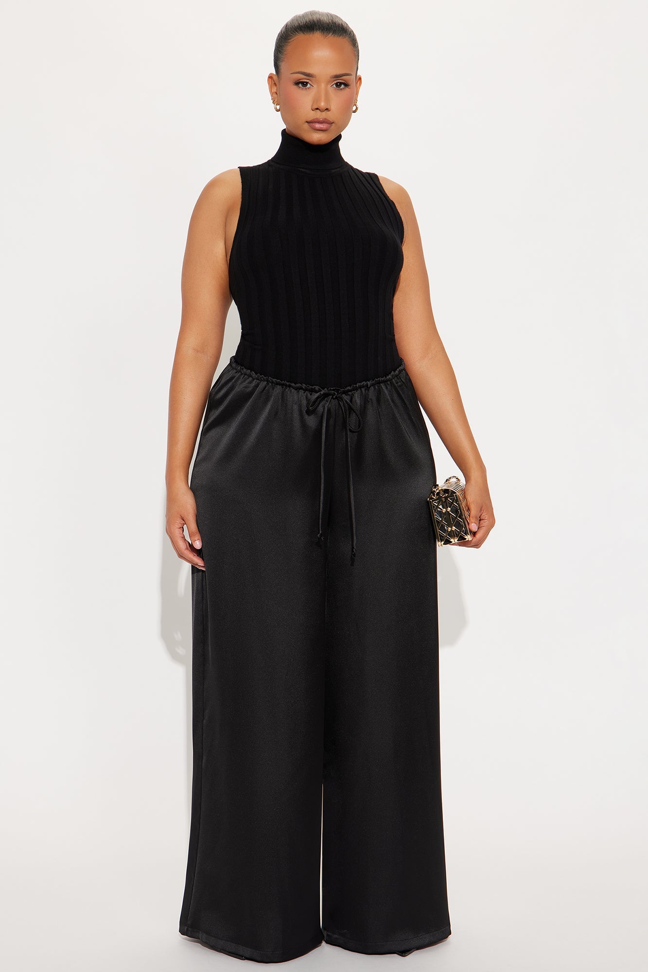 Augustine Satin Wide Leg Pant 32″ - Black
