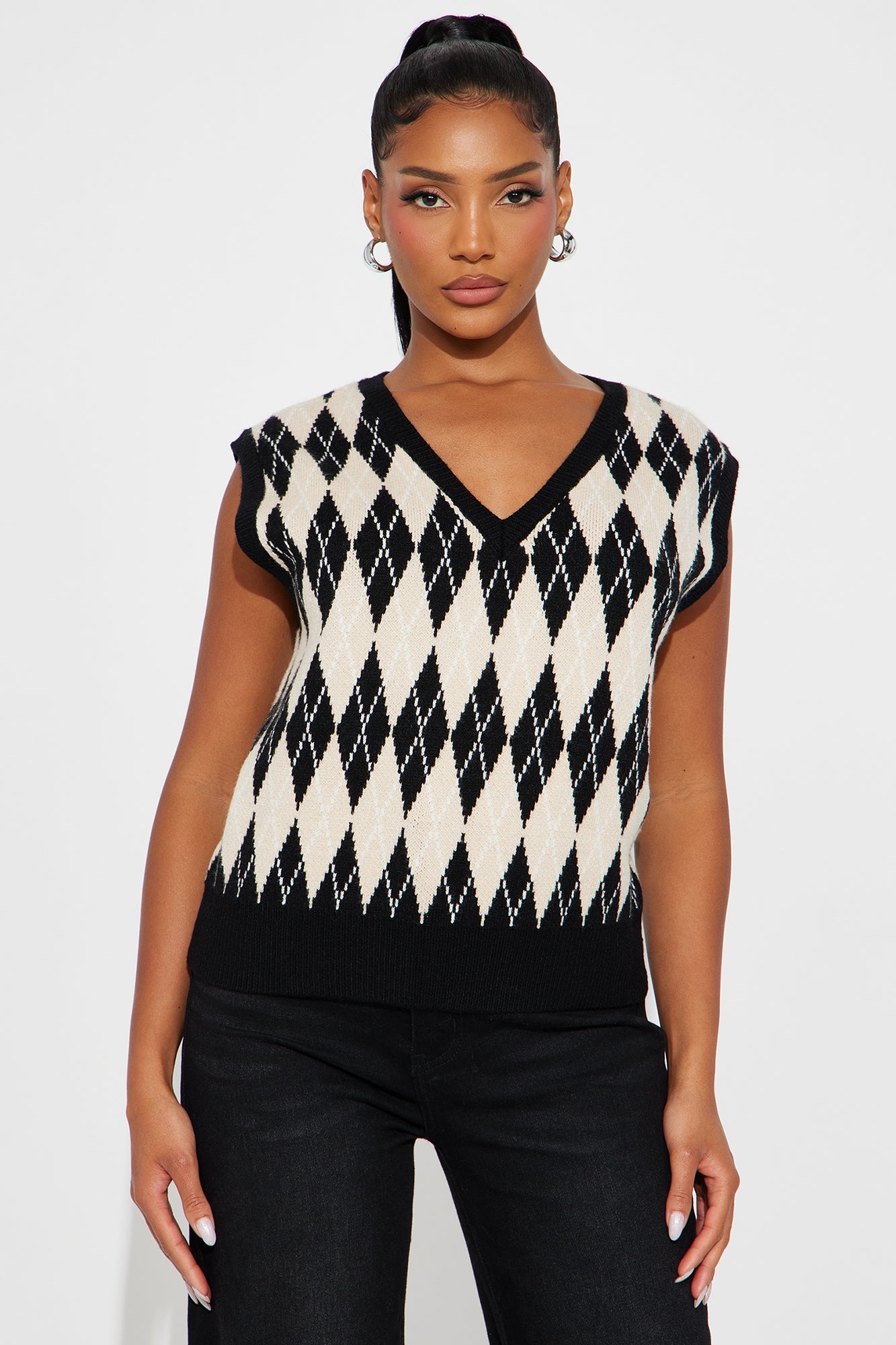 Over Time Argyle Sweater Vest - Black/combo