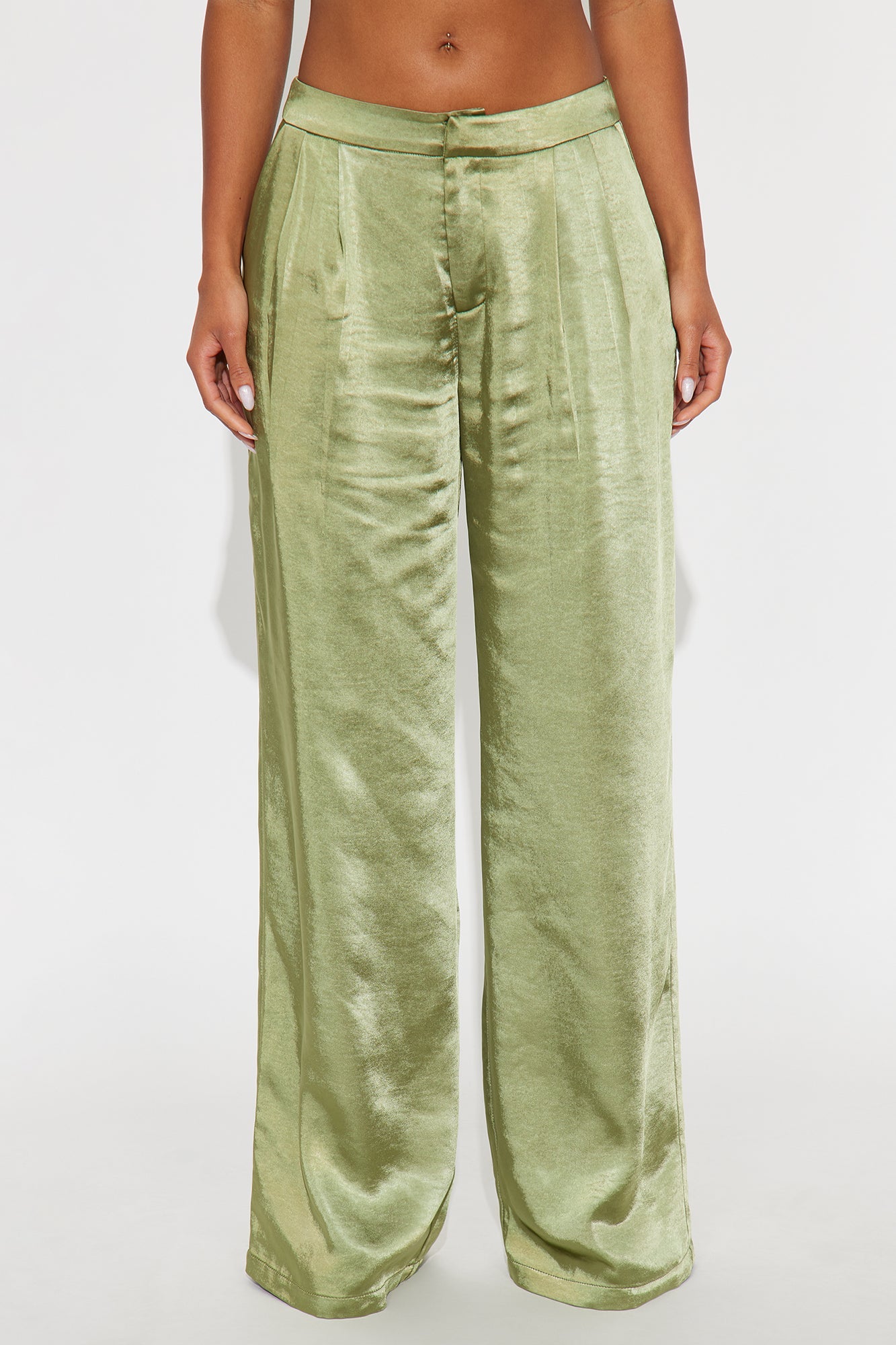 Main Topic Low Rise Wide Leg Satin Pant 33 - Olive
