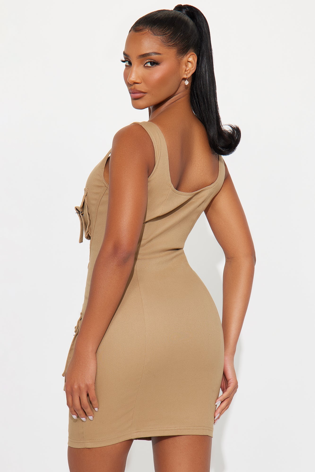 Cami Cargo Twill Stretch Mini Dress - Taupe