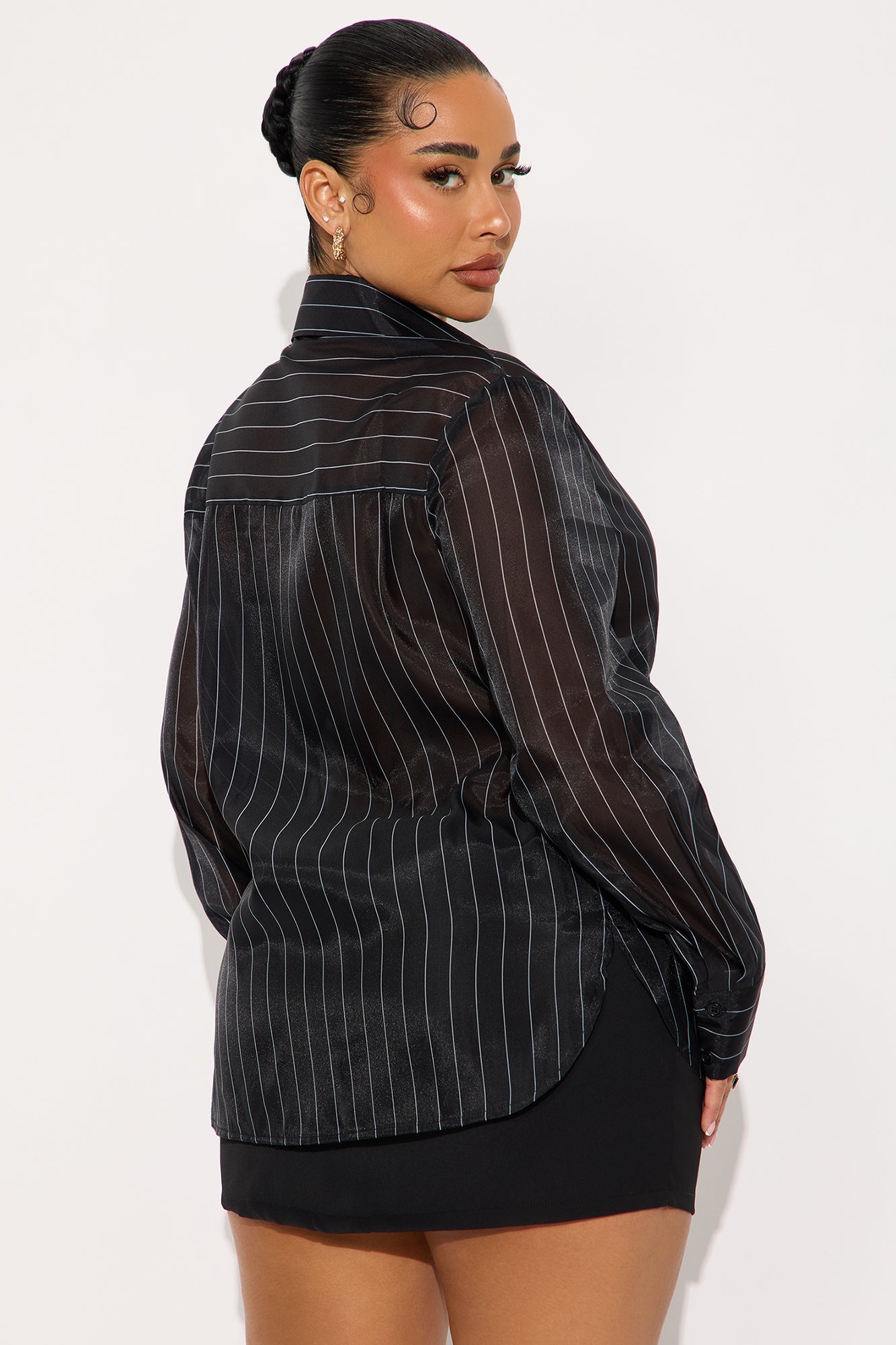 Hollie Pinstripe Sheer Organza Shirt - Black/combo