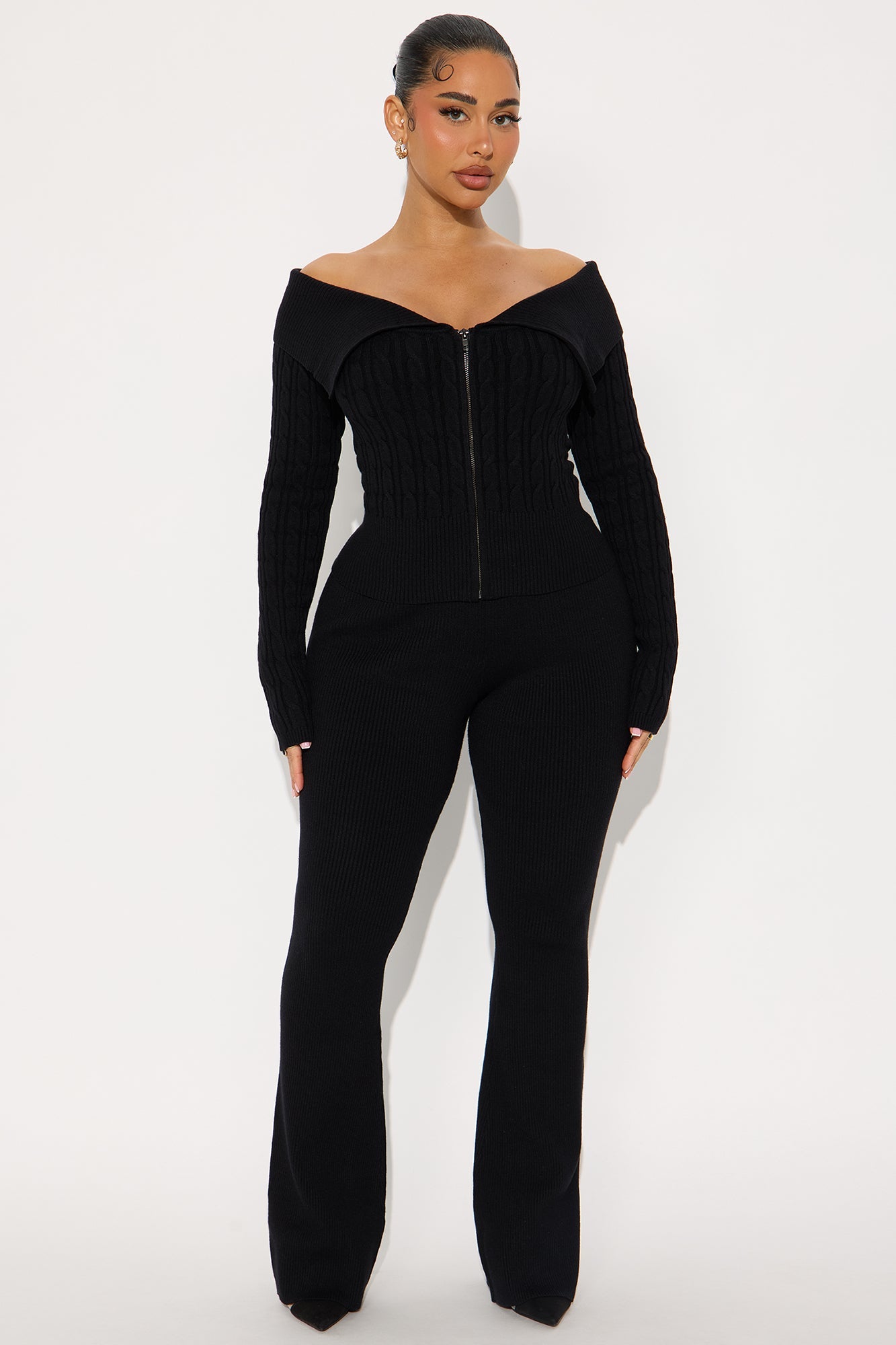 Isabella Sweater Cardigan Pant Set - Black