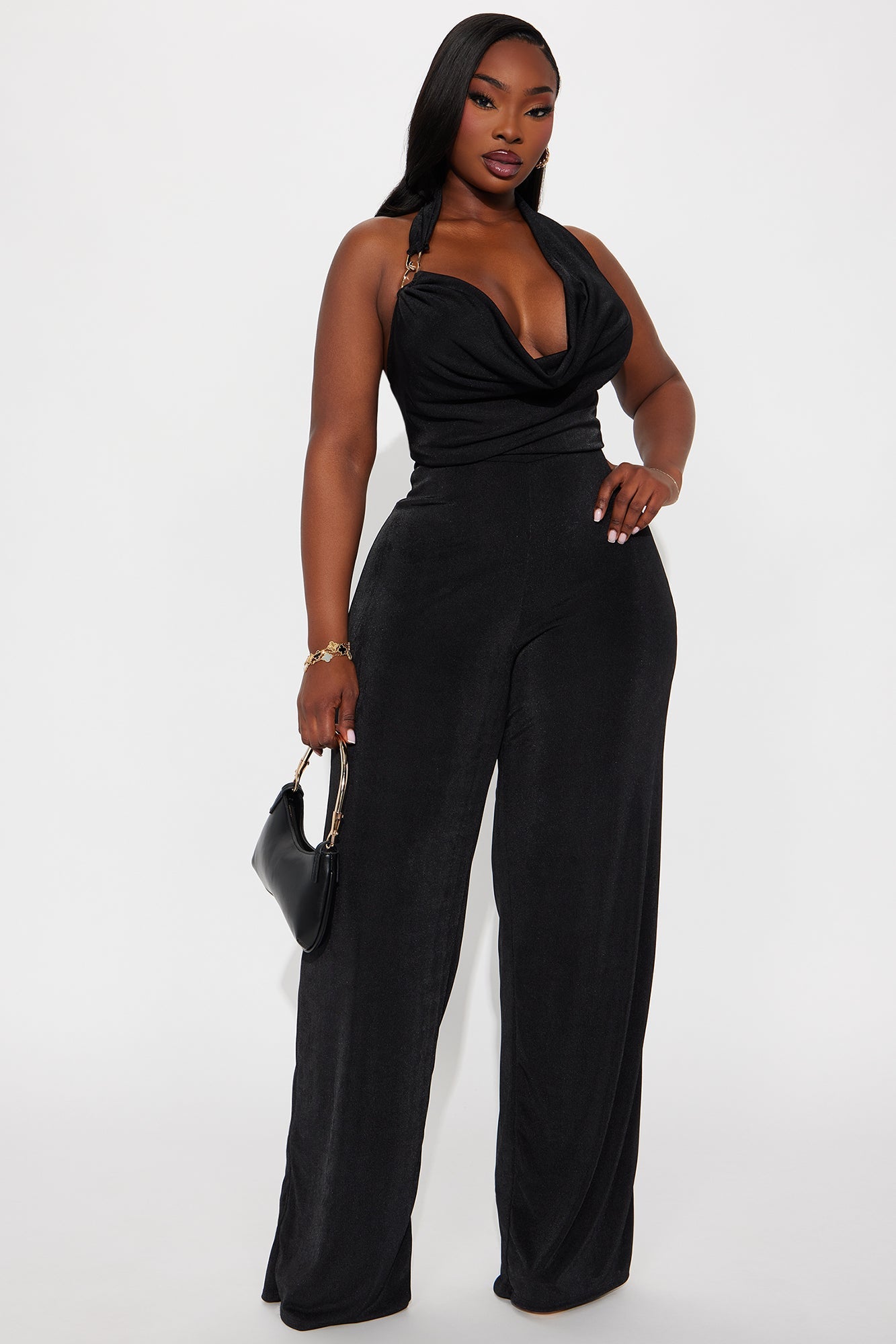 Wave Sounds Slinky Halter Jumpsuit - Black