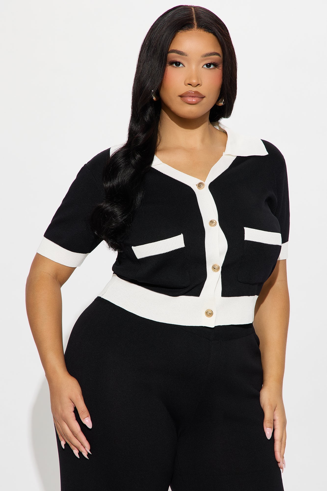 Aubrey Ribbed Contrast Pant Set - Black/White