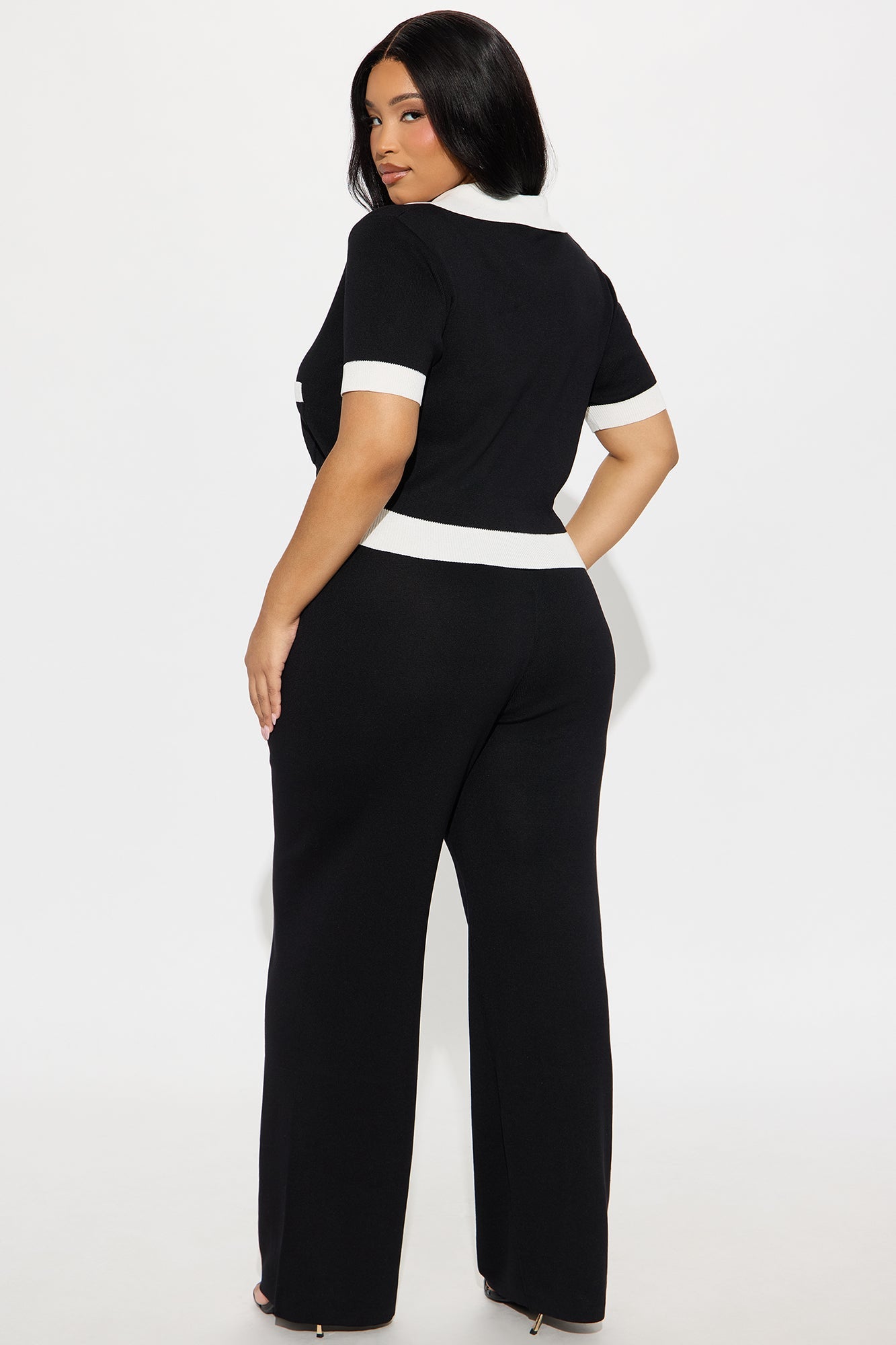 Aubrey Ribbed Contrast Pant Set - Black/White