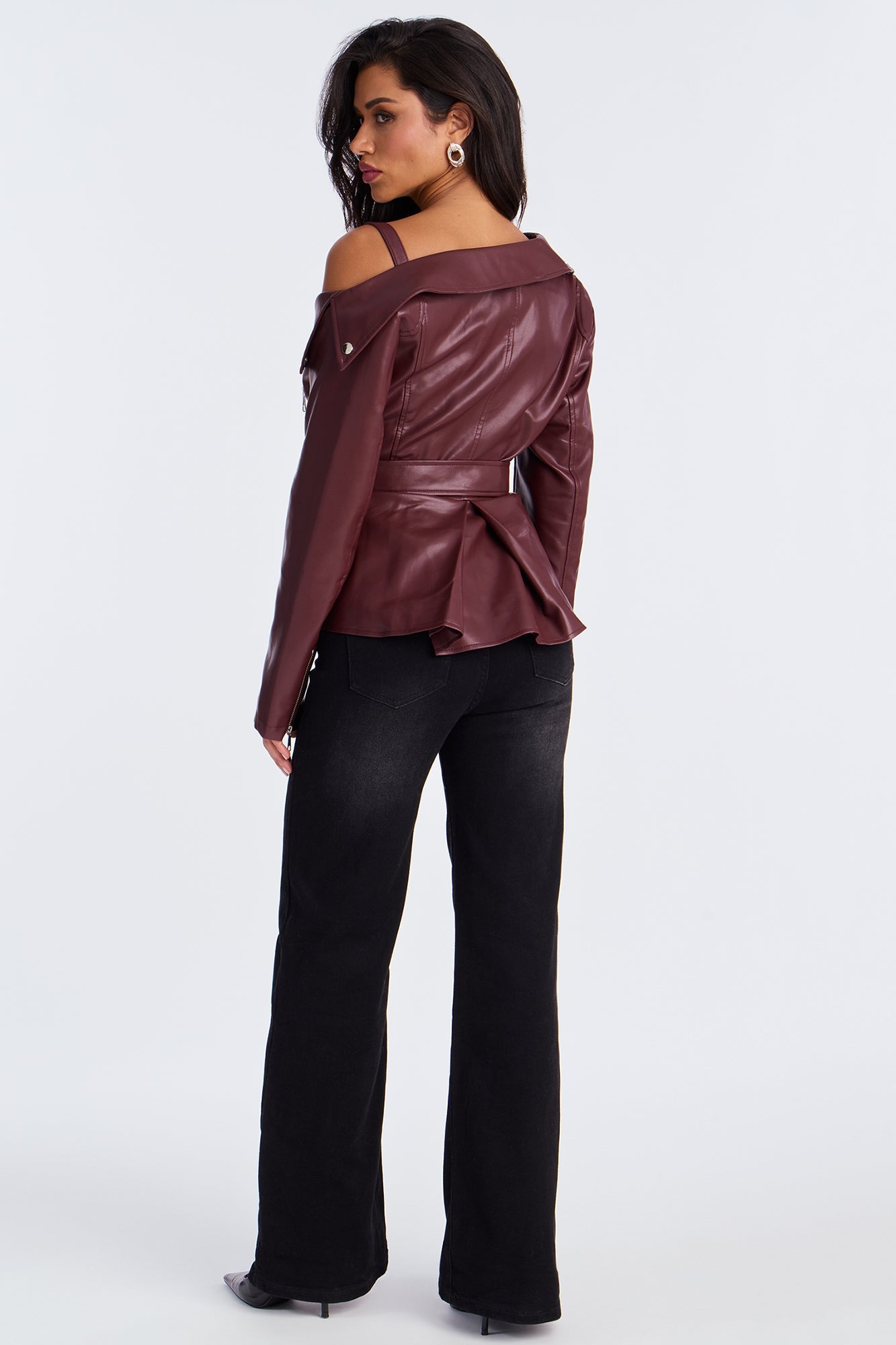 Burn Rubber Faux Leather Moto Jacket - Wine