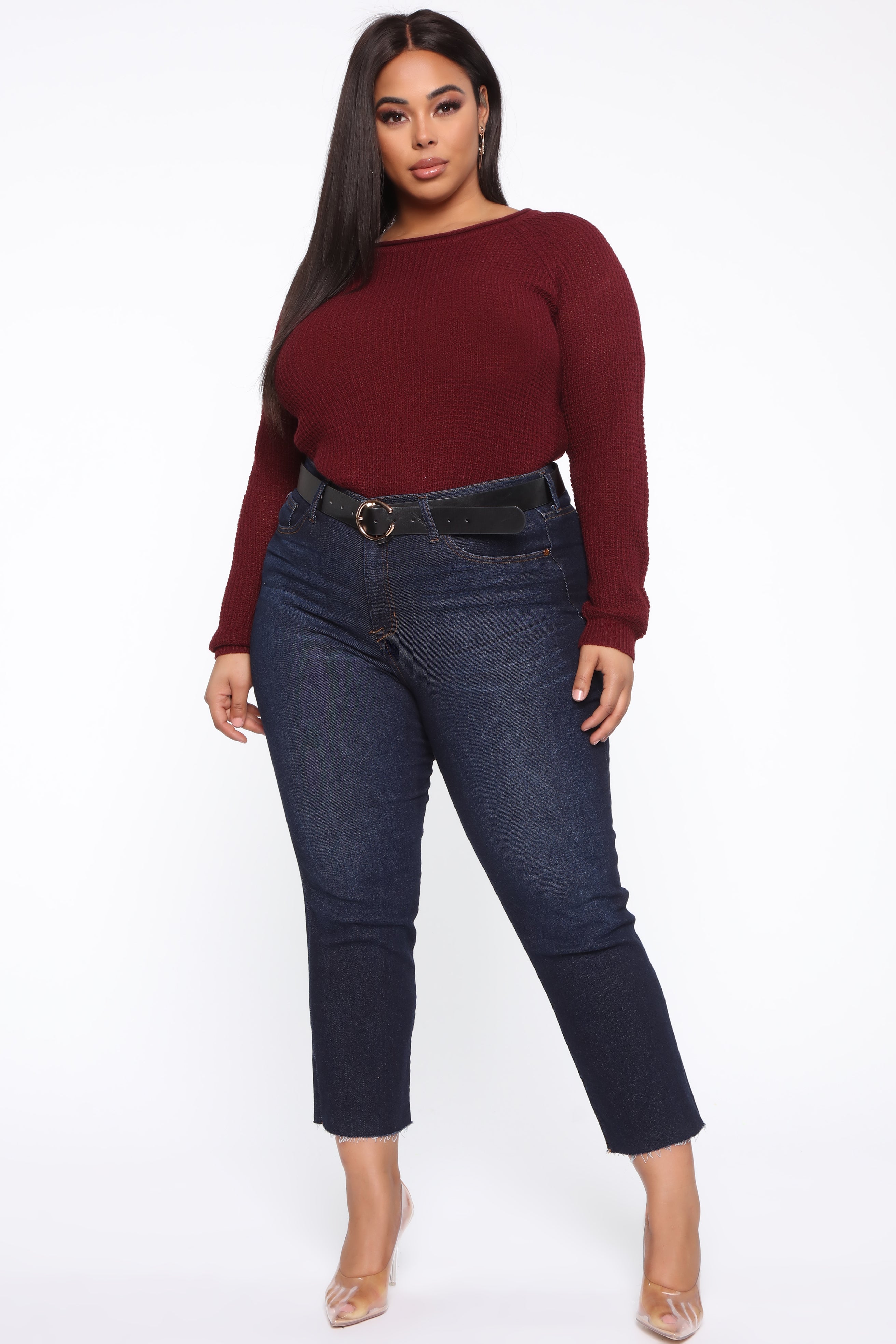 Ariana Waffle Sweater - Burgundy