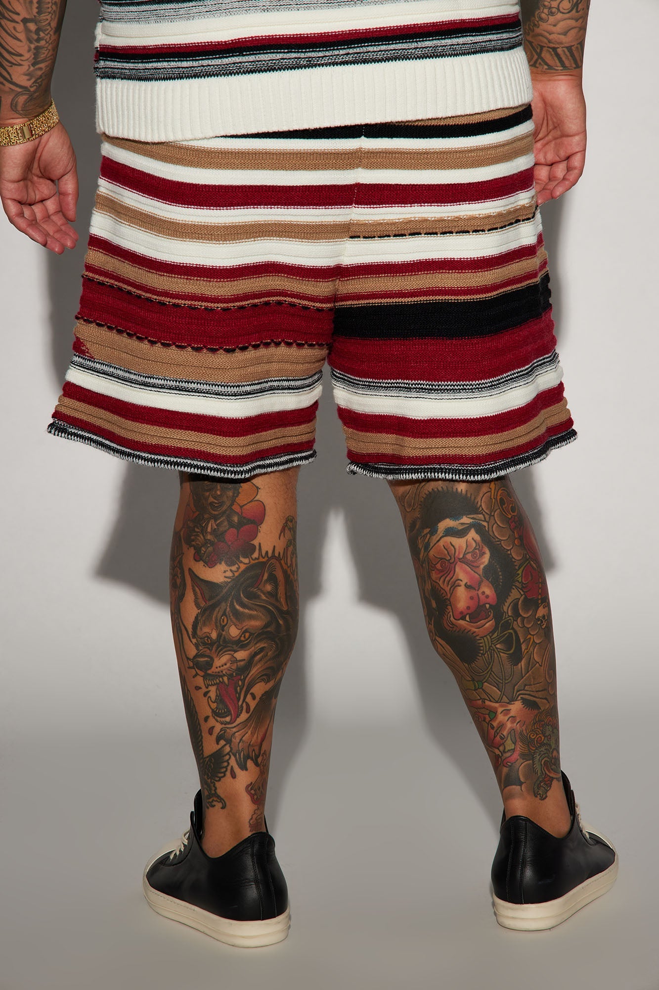 Striped Sweater Knit Shorts - Red/combo