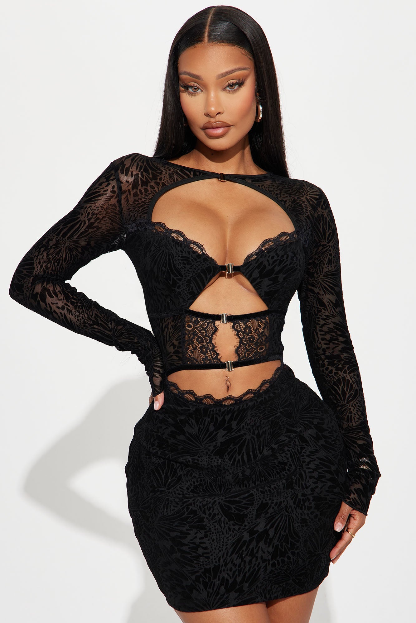 Alexa Longsleeve Mesh Mini Dress - Black