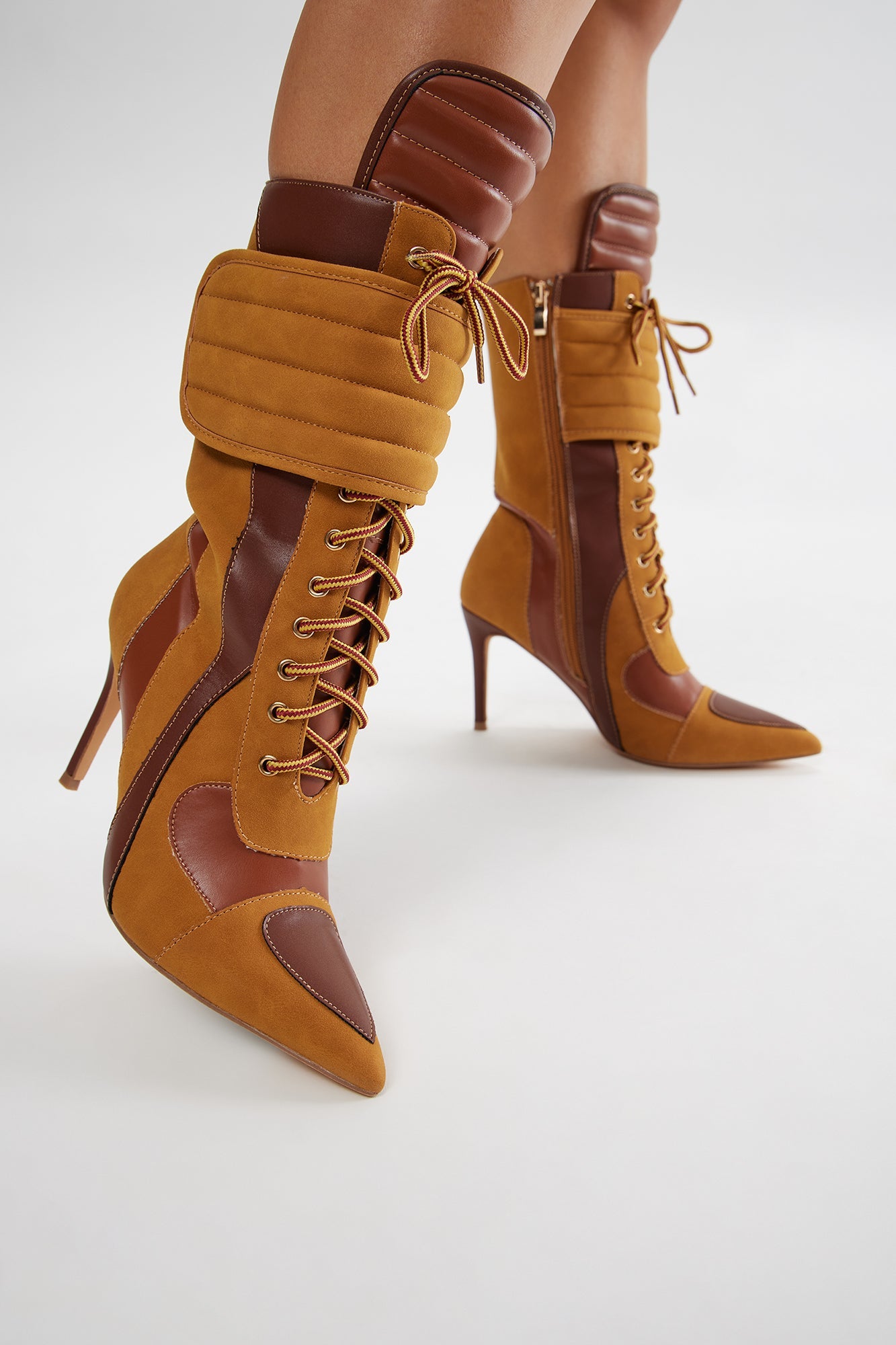 Vera Lace Up Booties - Camel