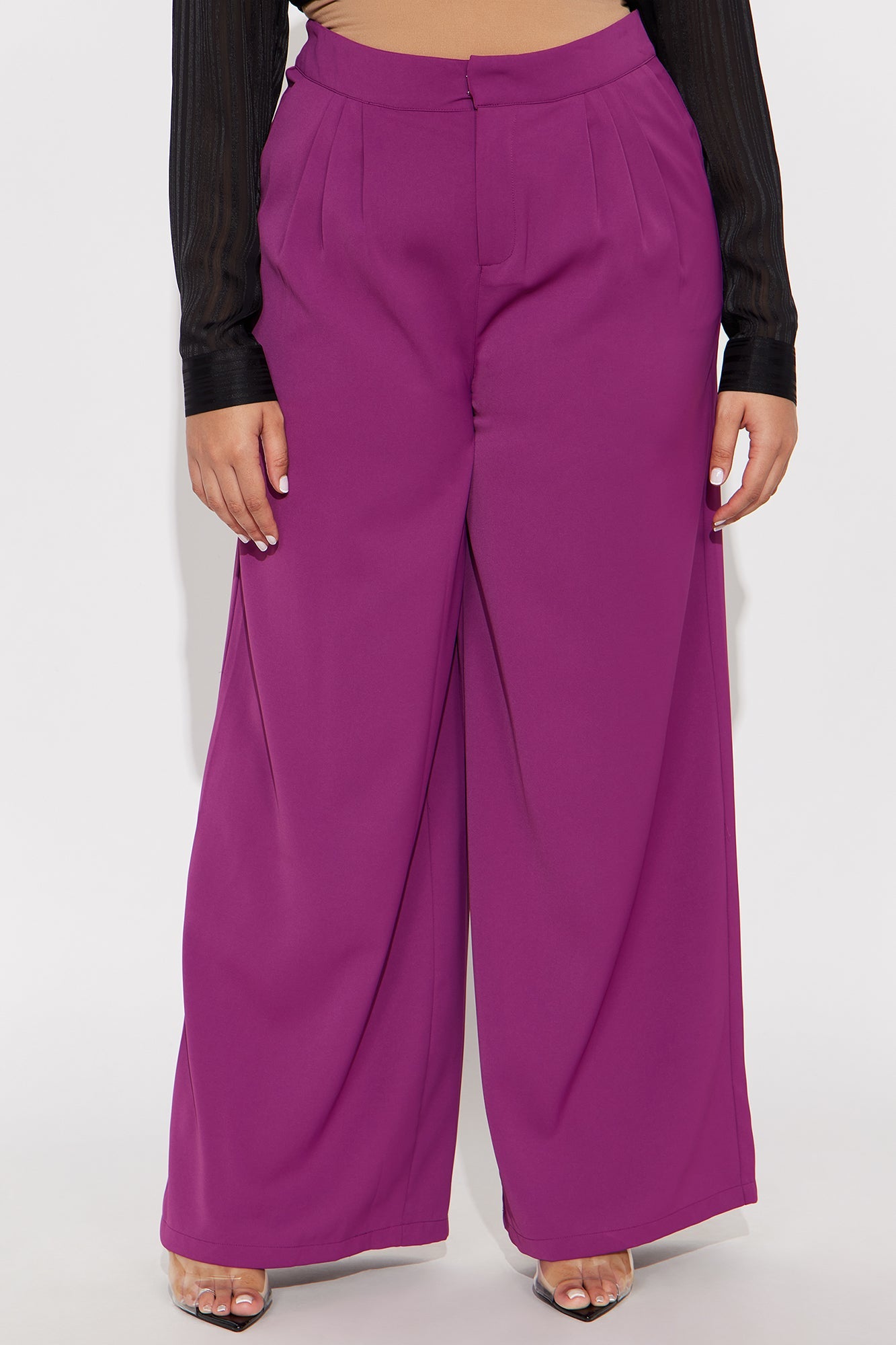Candice Pleated Wide Leg Trouser Pant 33″ - Raspberry
