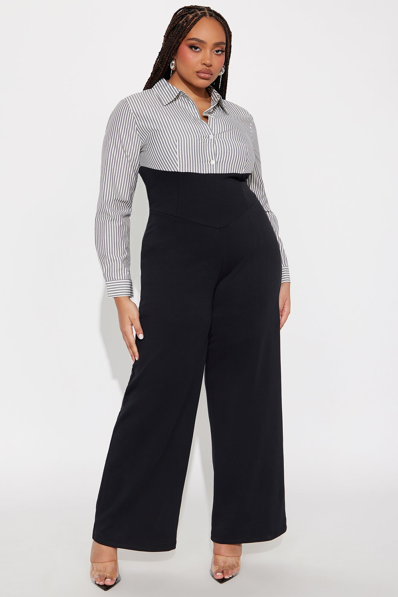 Paola Pinstripe Wide Leg Jumpsuit - Black/combo