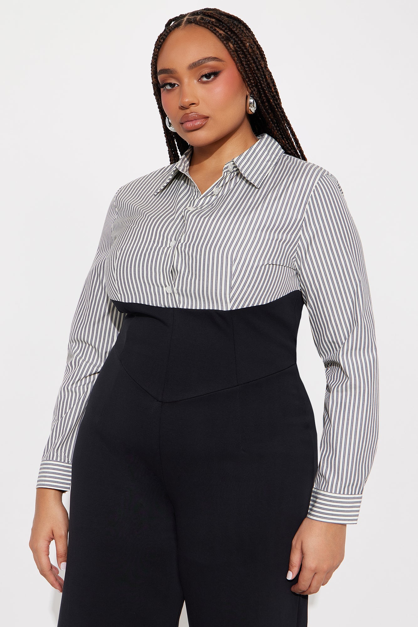 Paola Pinstripe Wide Leg Jumpsuit - Black/combo