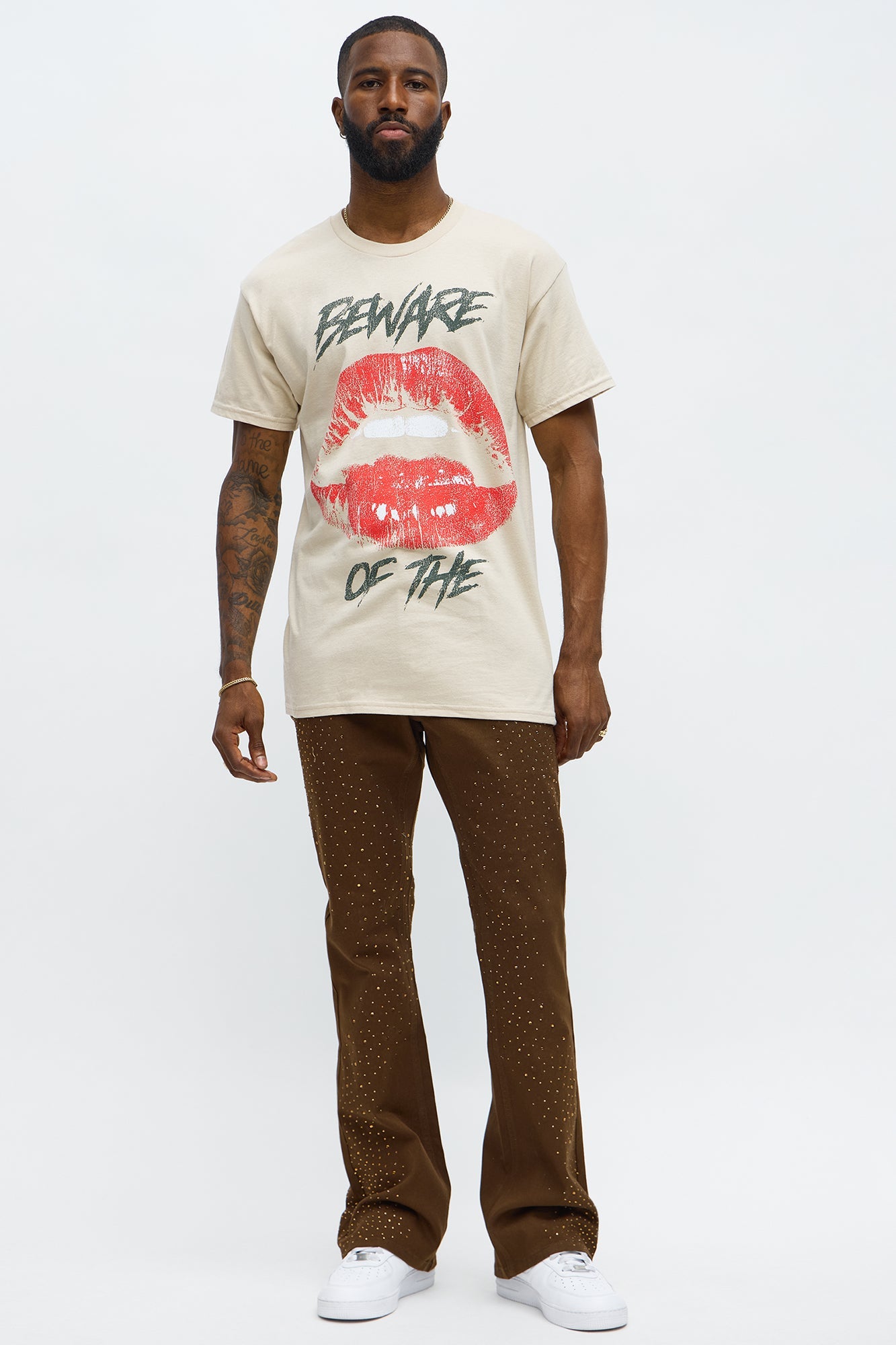 Stacked Skinny Flare Be Jeweled Up Pants - Brown