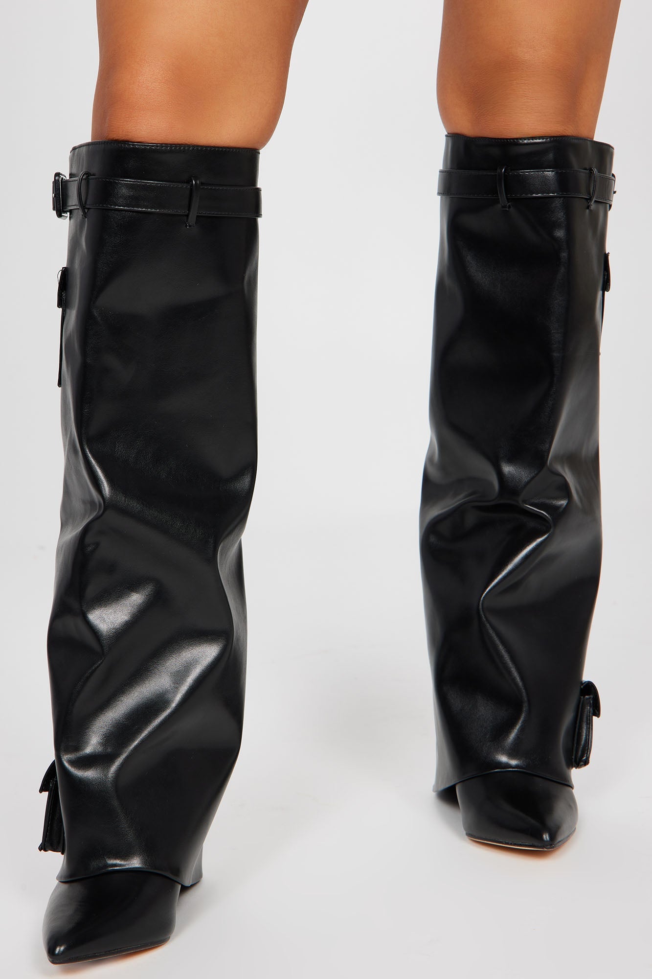 Having The Attention Knee High Heeled Boots - Black