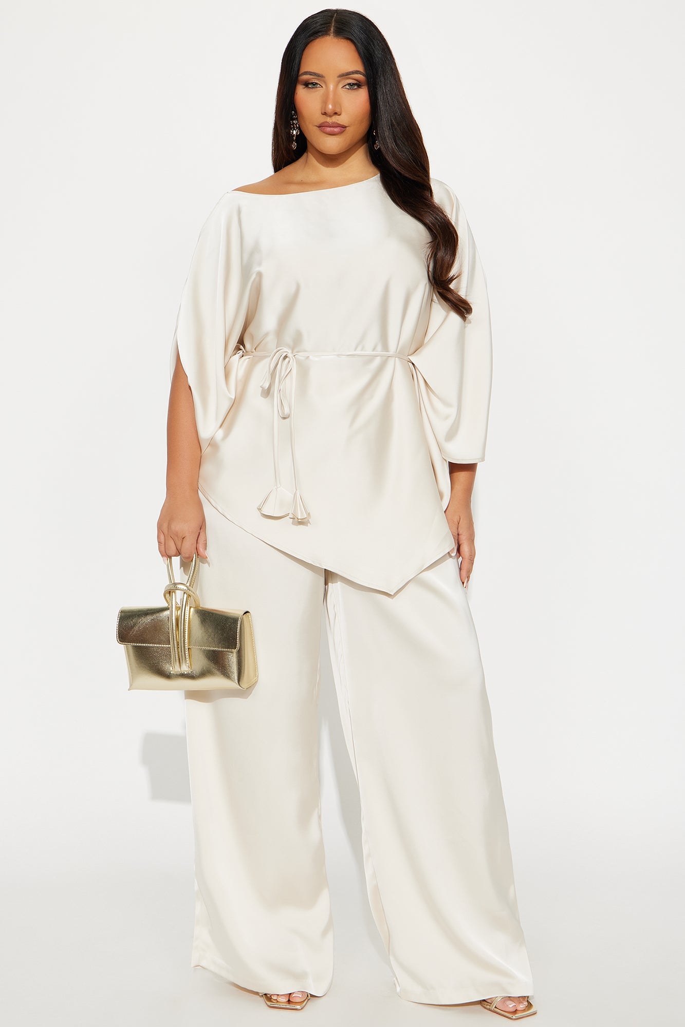 Everly Satin Pant Set - Champagne