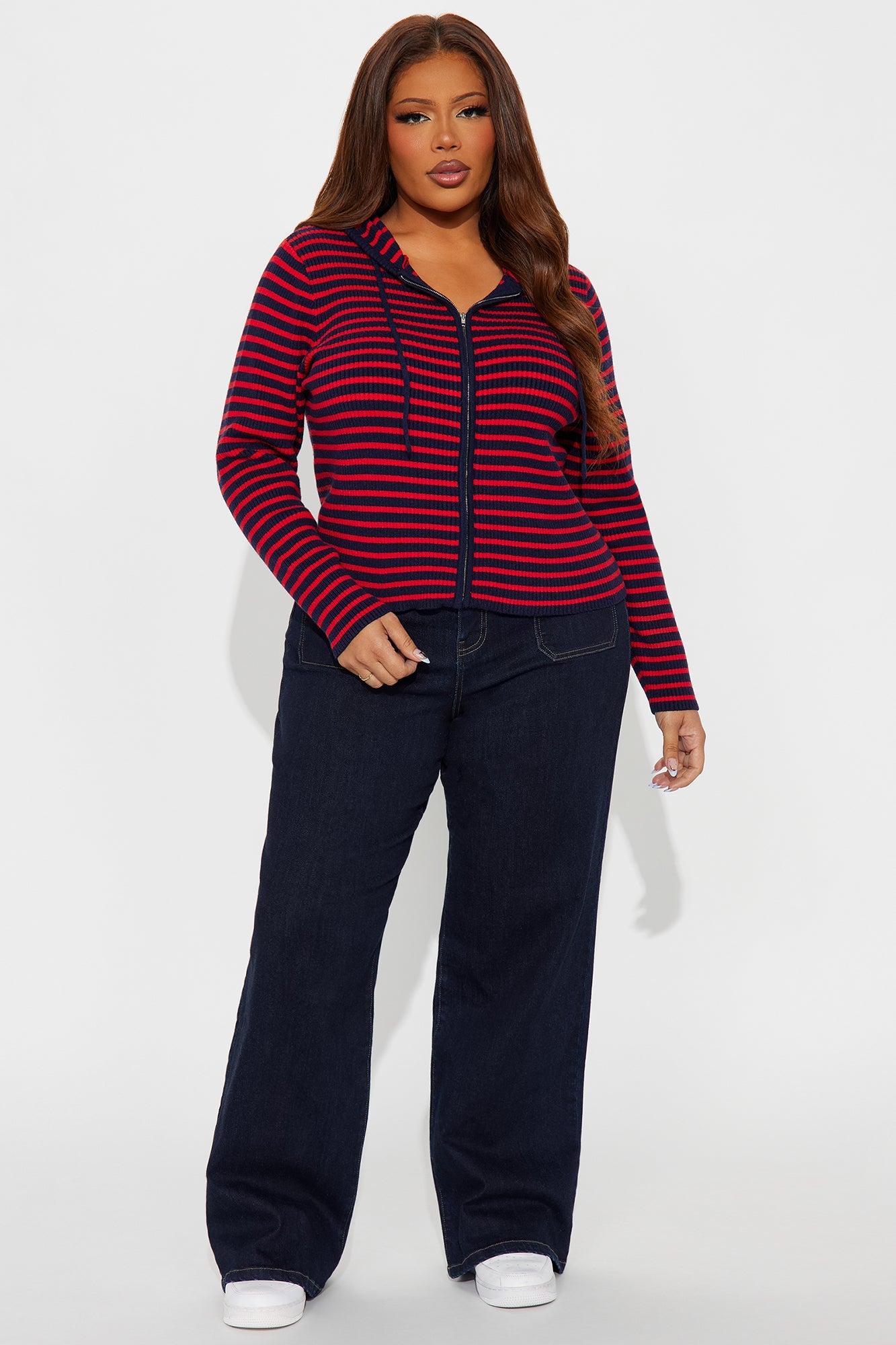 The Cutest Striped Ribbed Sweater - Navy/combo