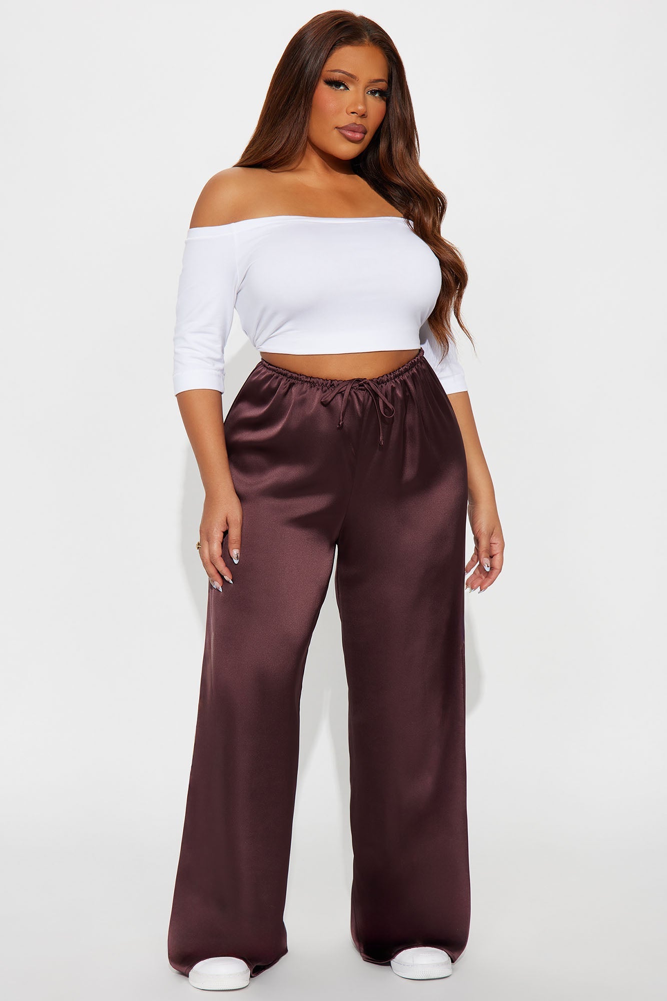 Augustine Satin Wide Leg Pant 32″ - Chocolate