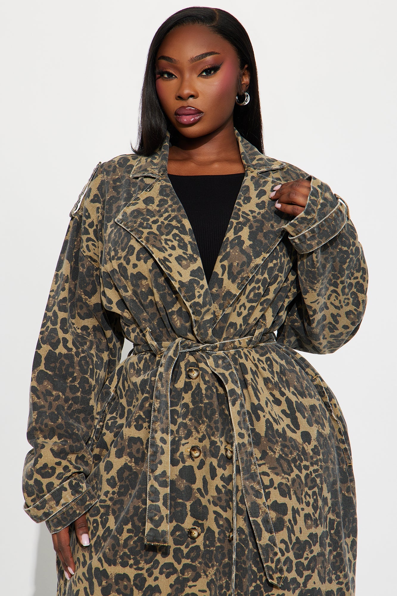 Destiny Leopard Denim Trench - Brown/combo