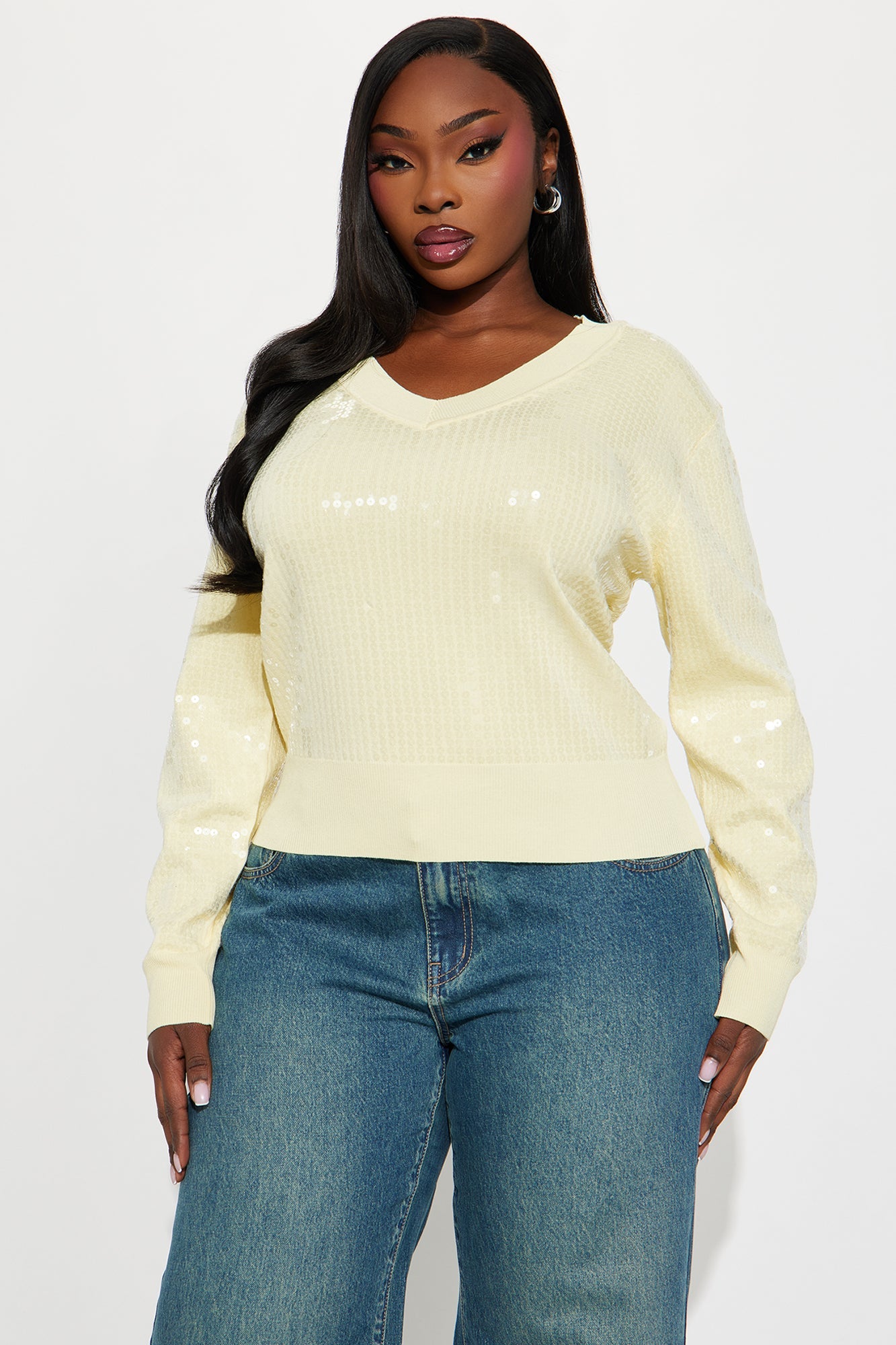 Starstruck Sequin Sweater Top - Butter Yellow