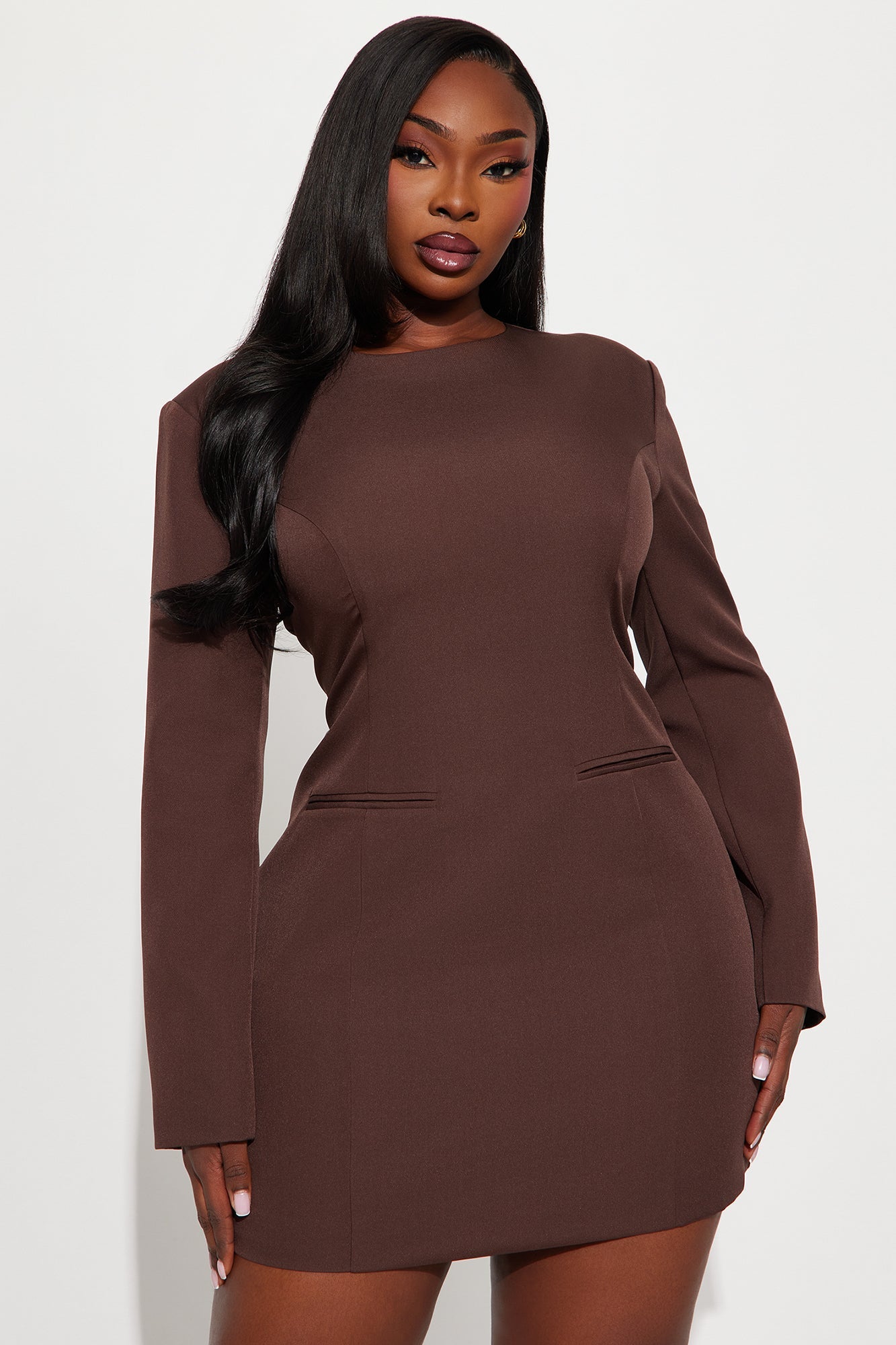 To The Point Tailored Mini Dress - Brown