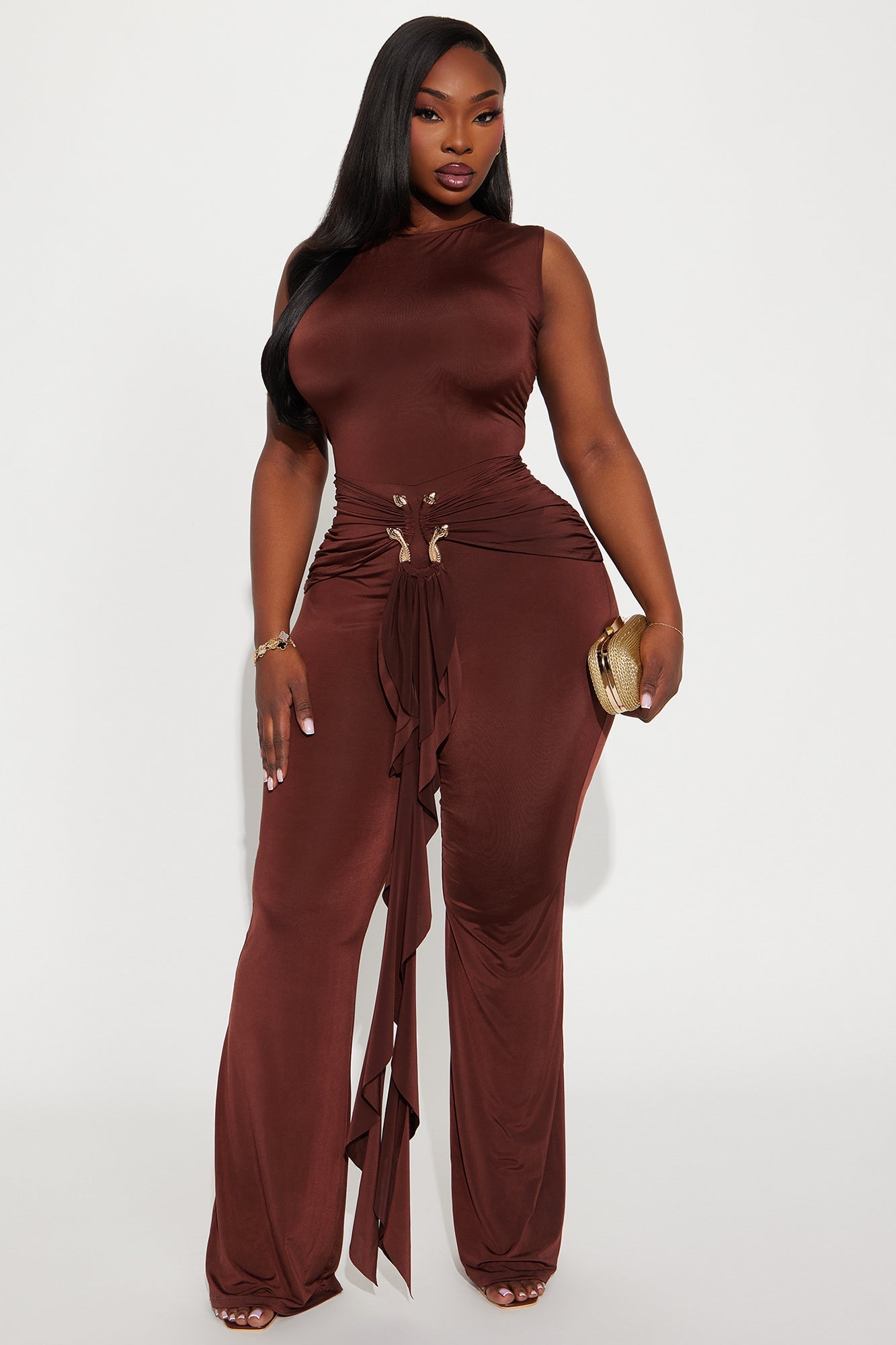 In The Moment Draped Jumpsuit - Chocolate