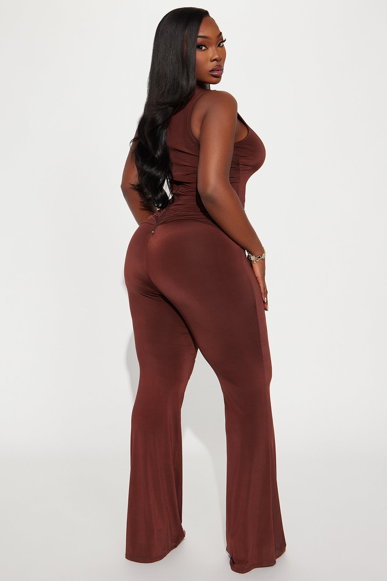 In The Moment Draped Jumpsuit - Chocolate