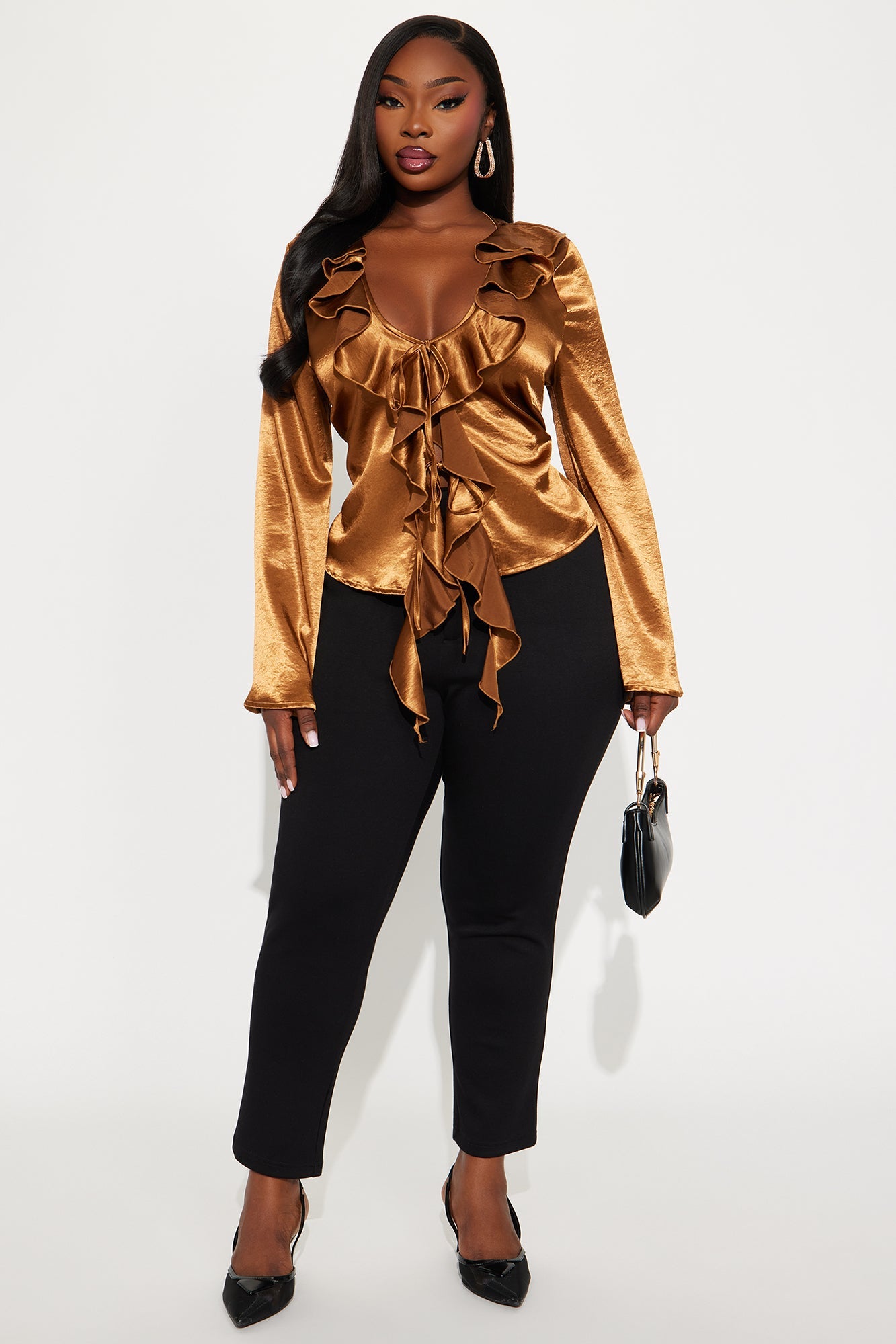 The More You Know Satin Flyaway Top - Brown