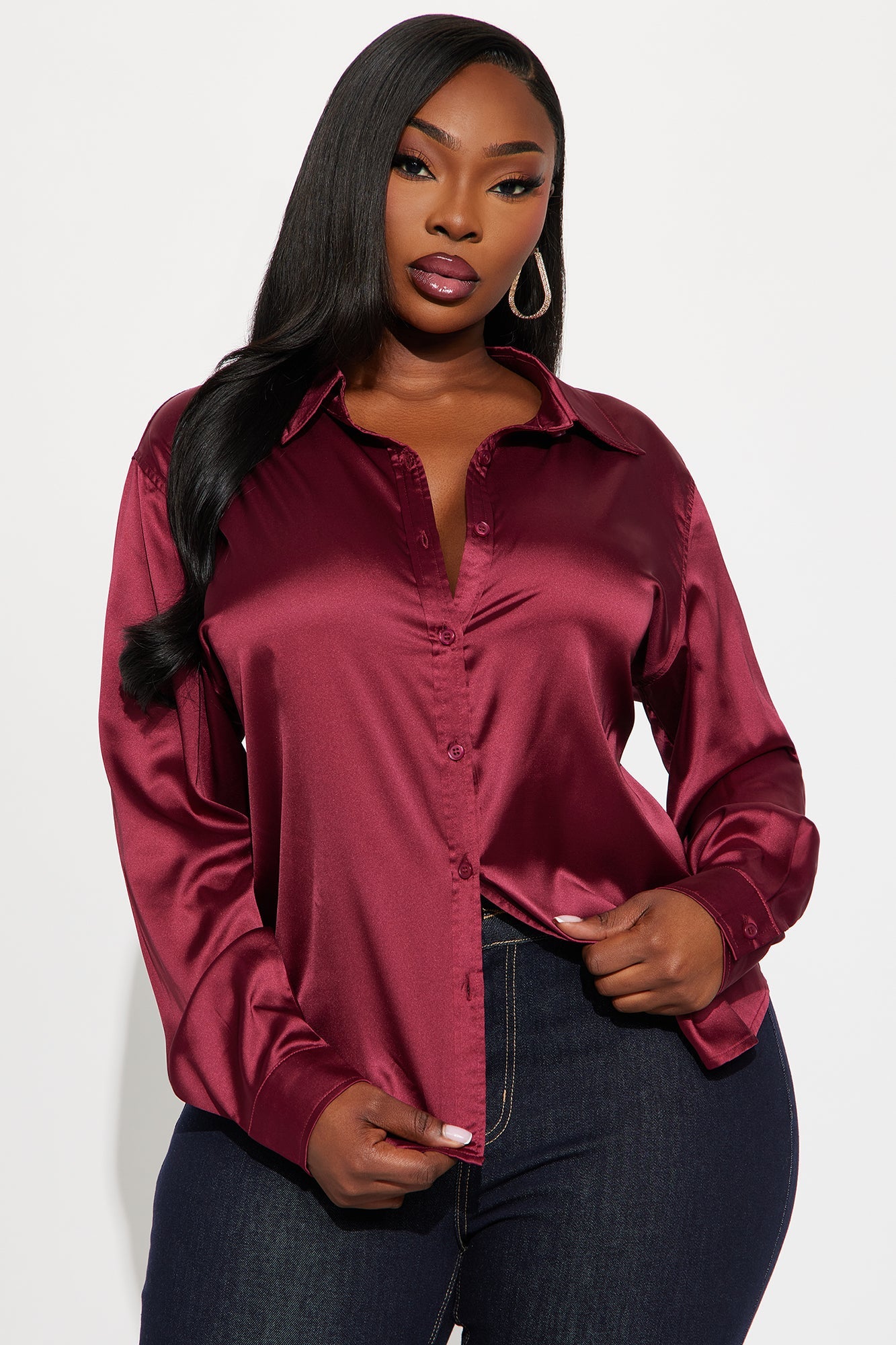 Yuliana Satin Shirt - Wine